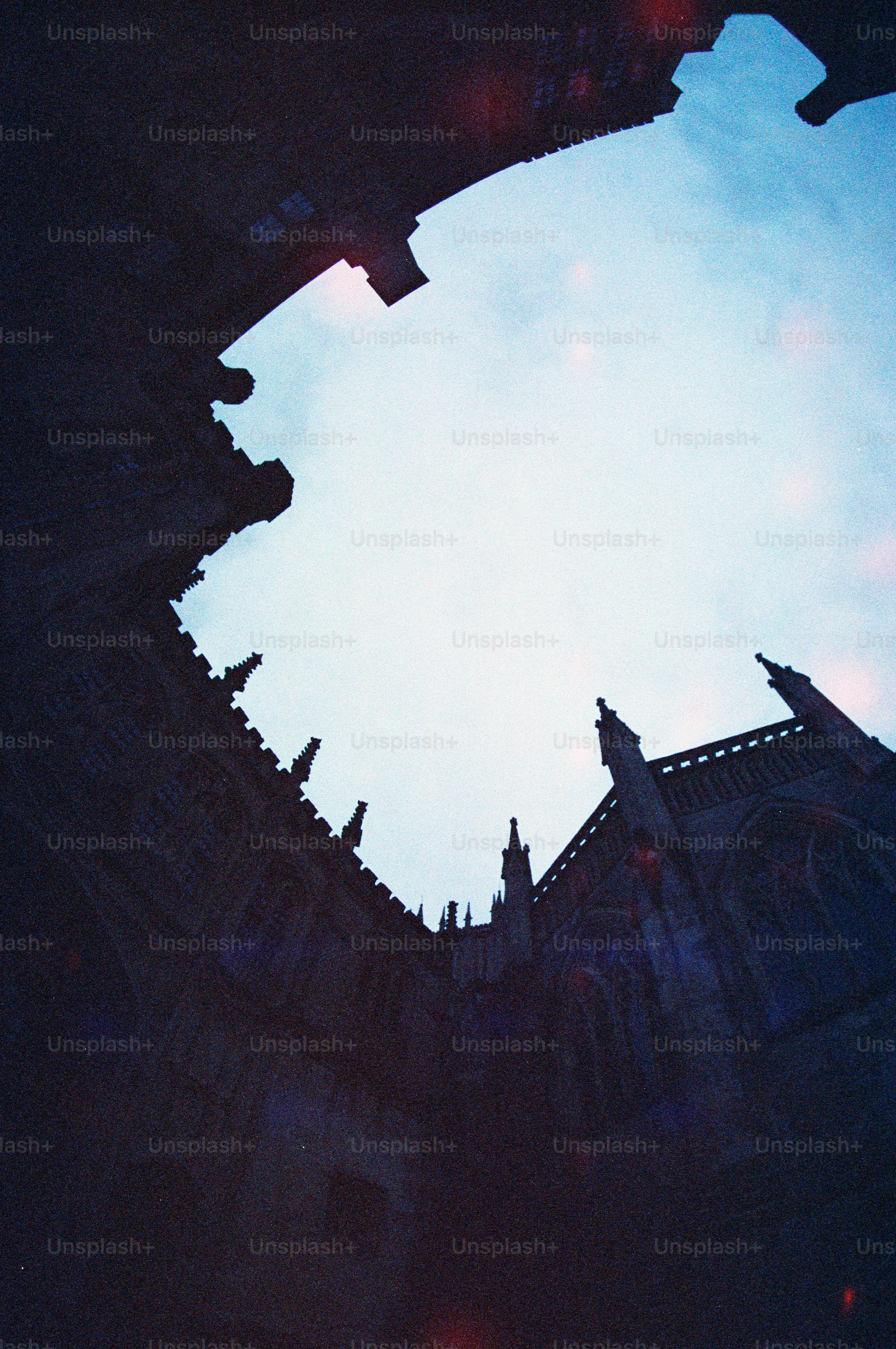 Gothic architecture against a twilight sky