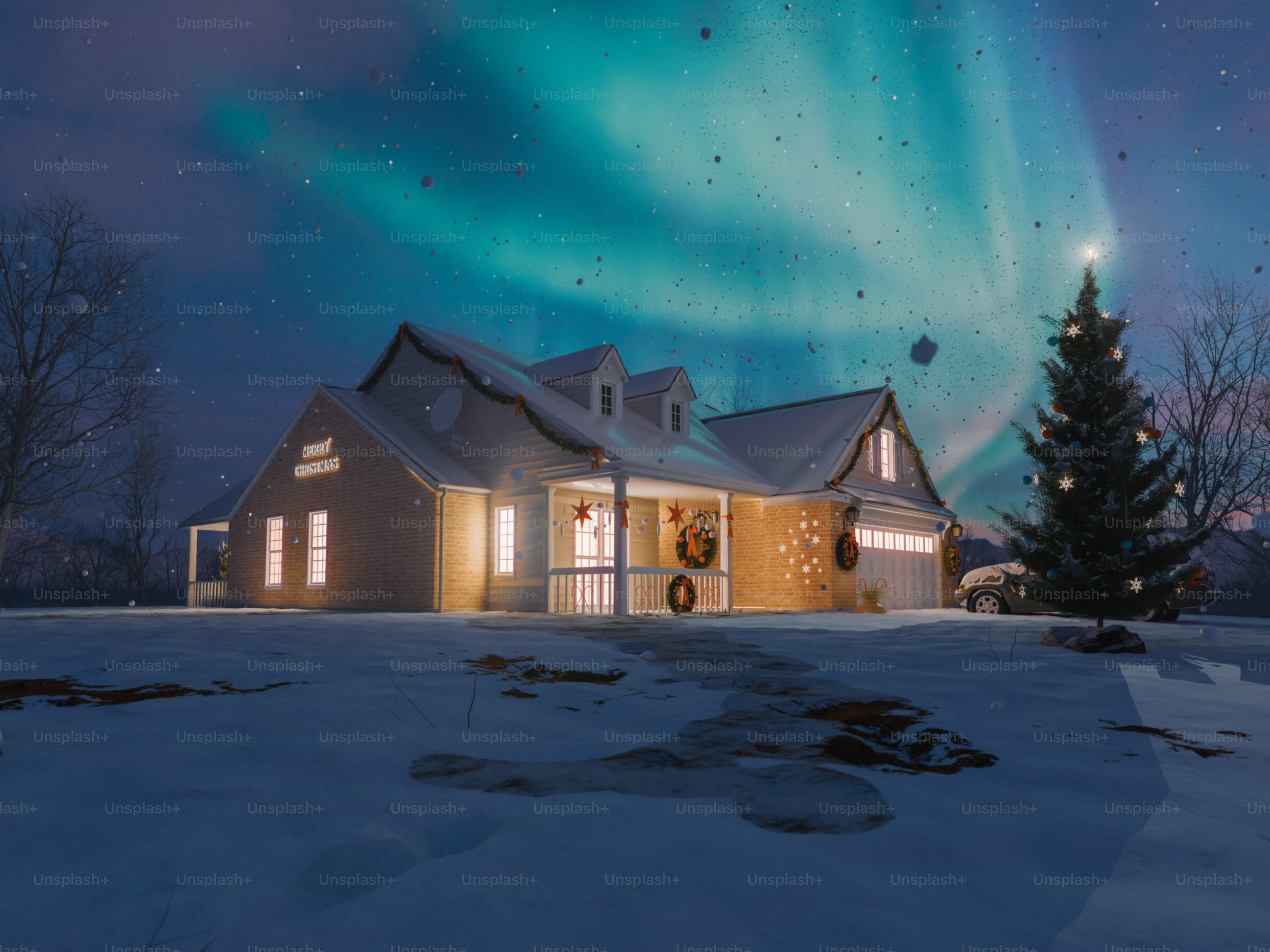 Cozy house under the aurora borealis at night photo – Car Image on Unsplash