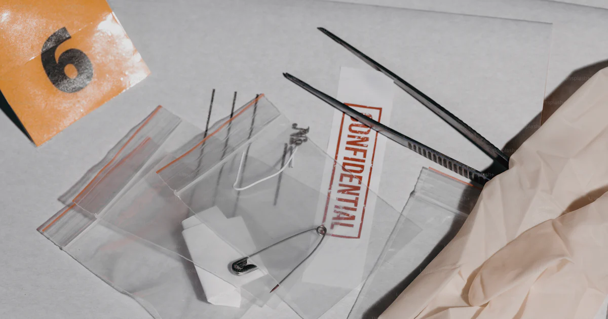 Evidence Pin Crime scene evidence including pins and a safety pin. photo – Documents ...