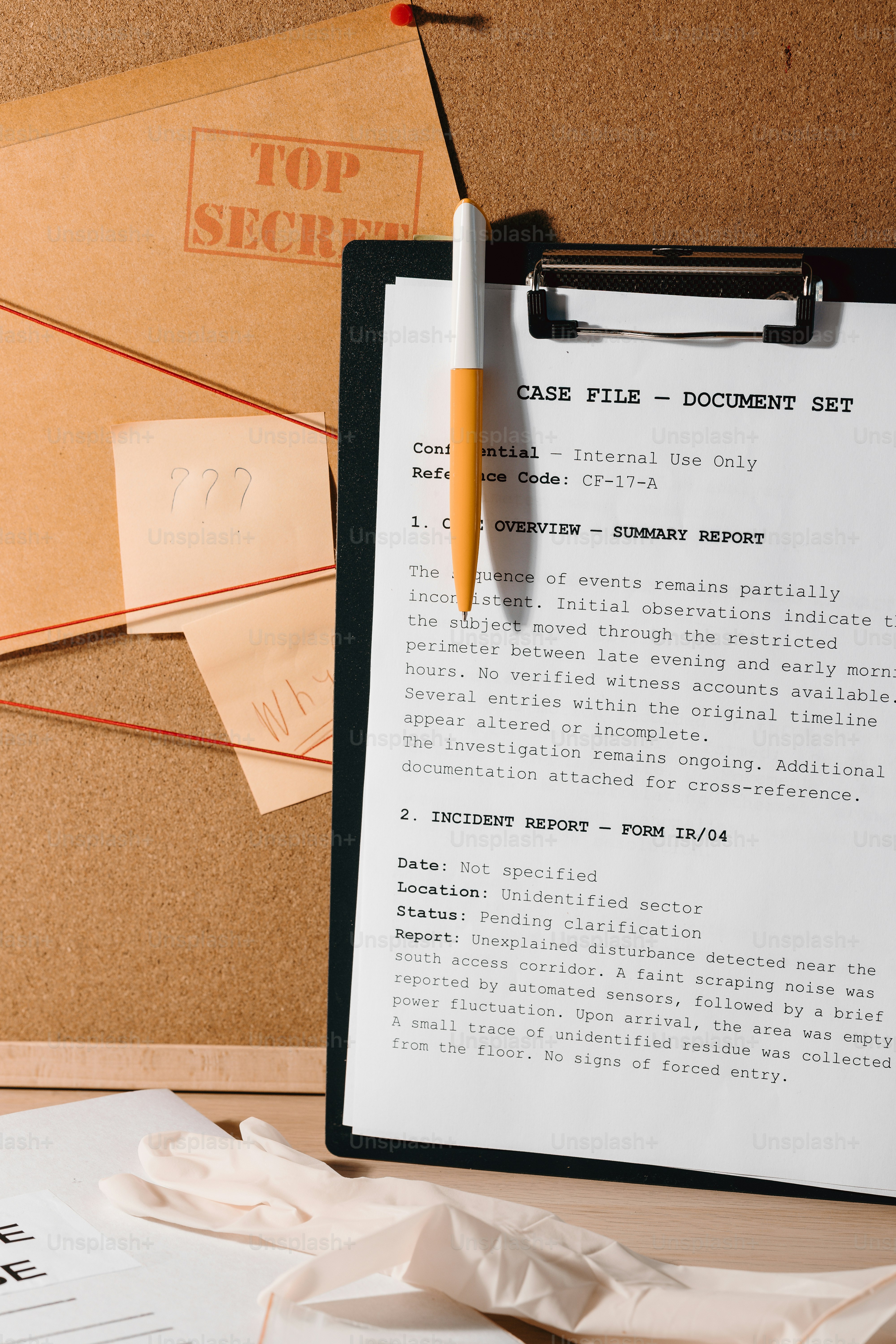 Case file and top secret documents on desk