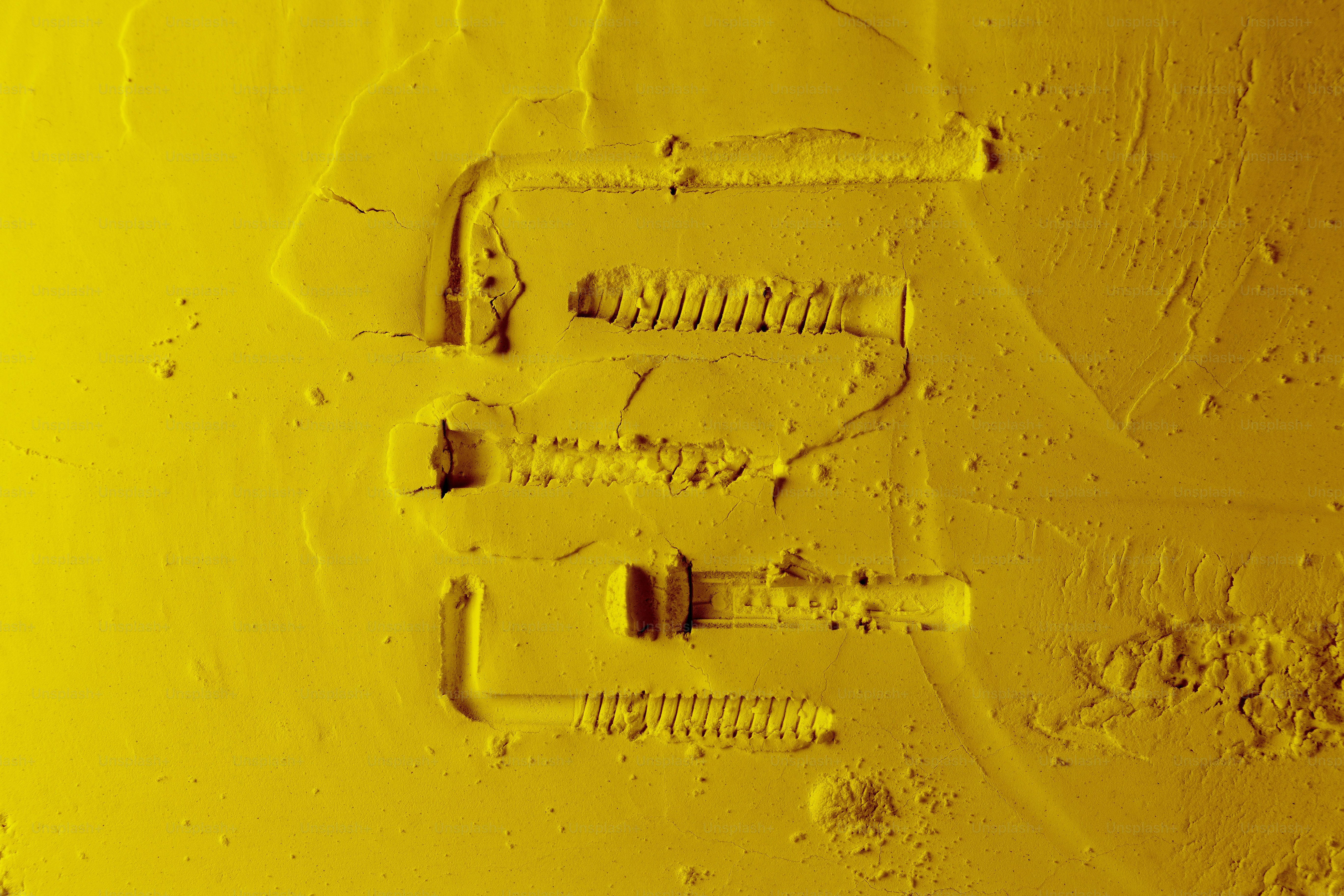 Abstract yellow textured background with engraved lines and shapes