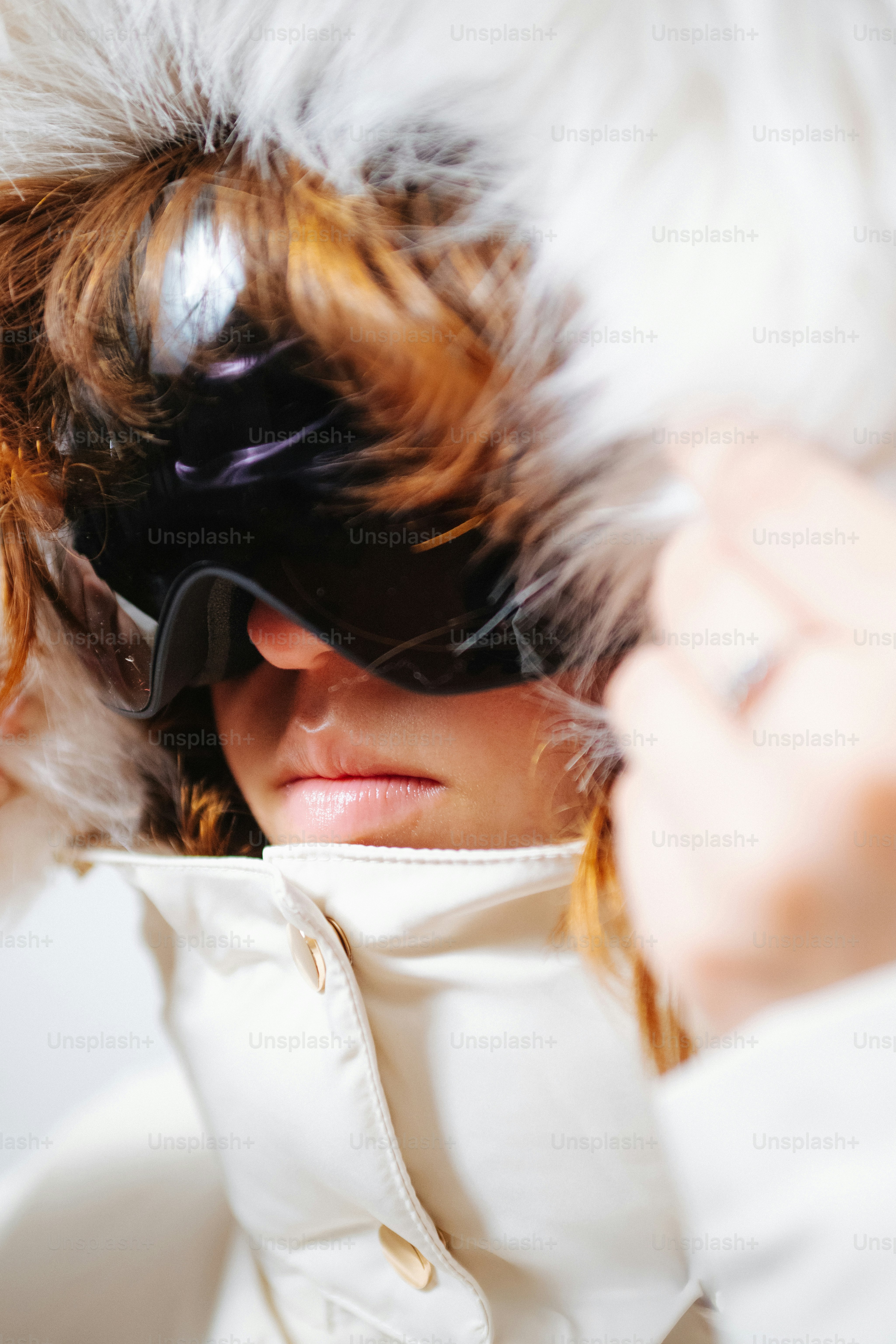 Woman wearing ski goggles, scarf, and gloves photo – Winter Image on ...