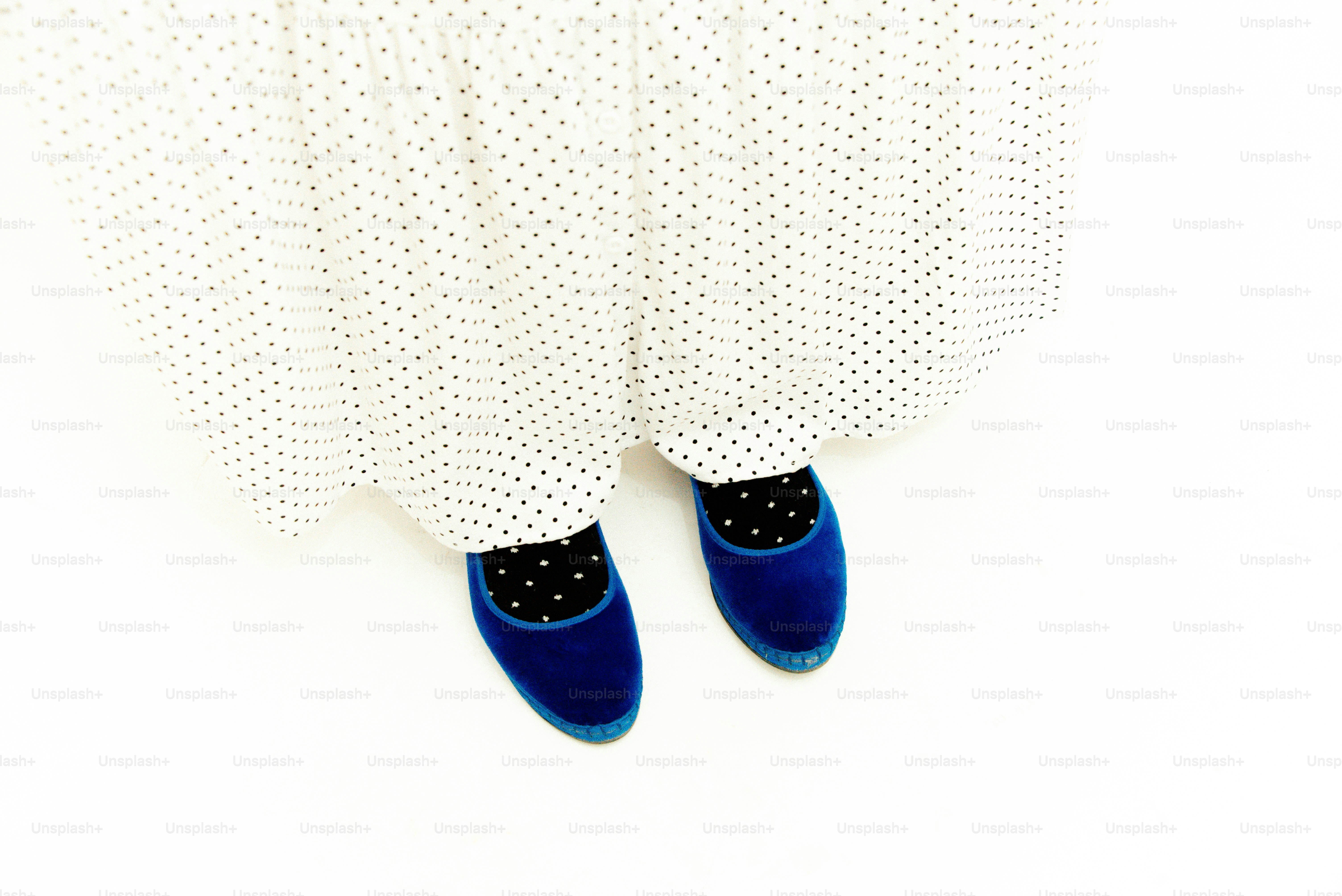 Blue shoes on polka dot socks