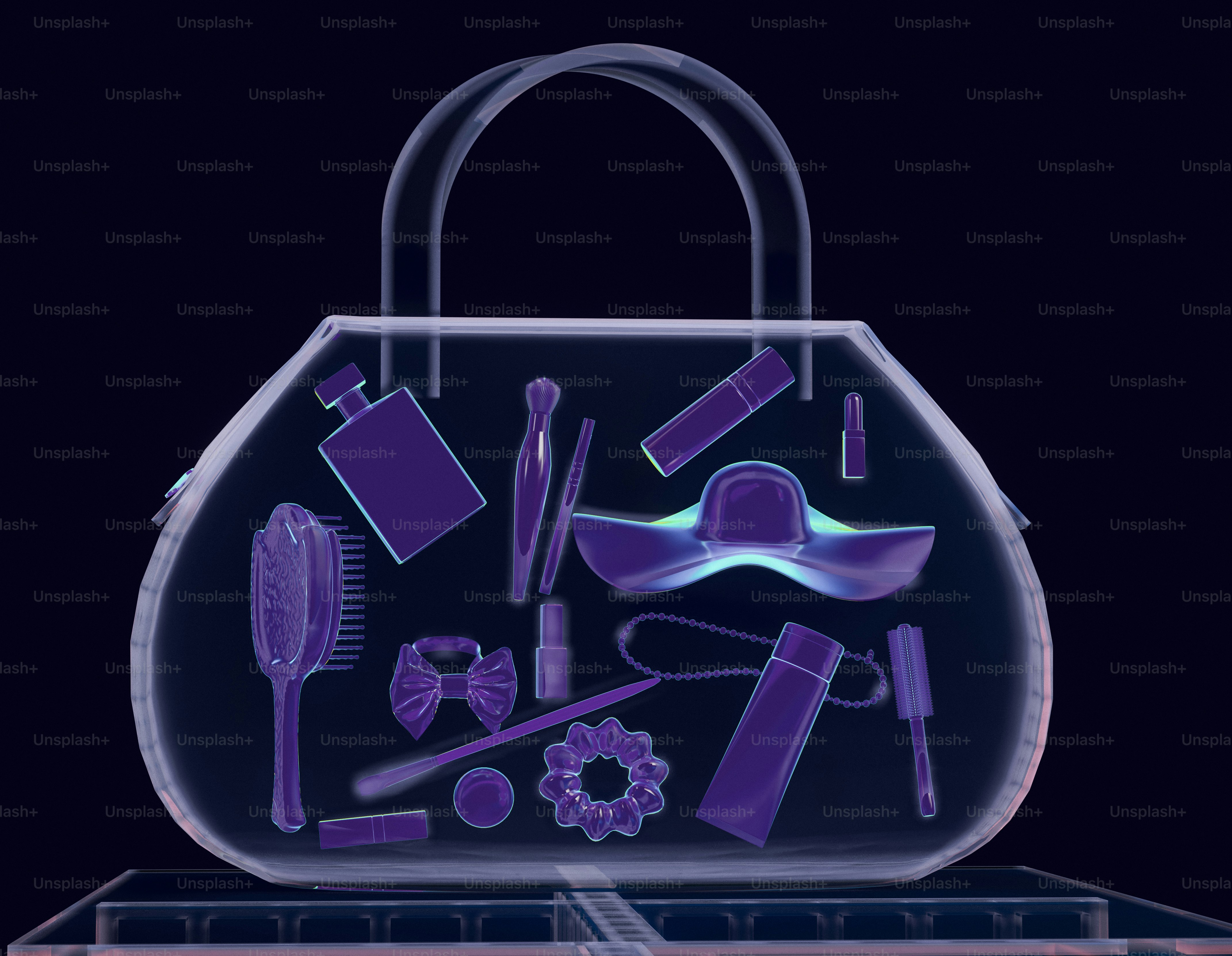 X-ray of a handbag with cosmetics and accessories