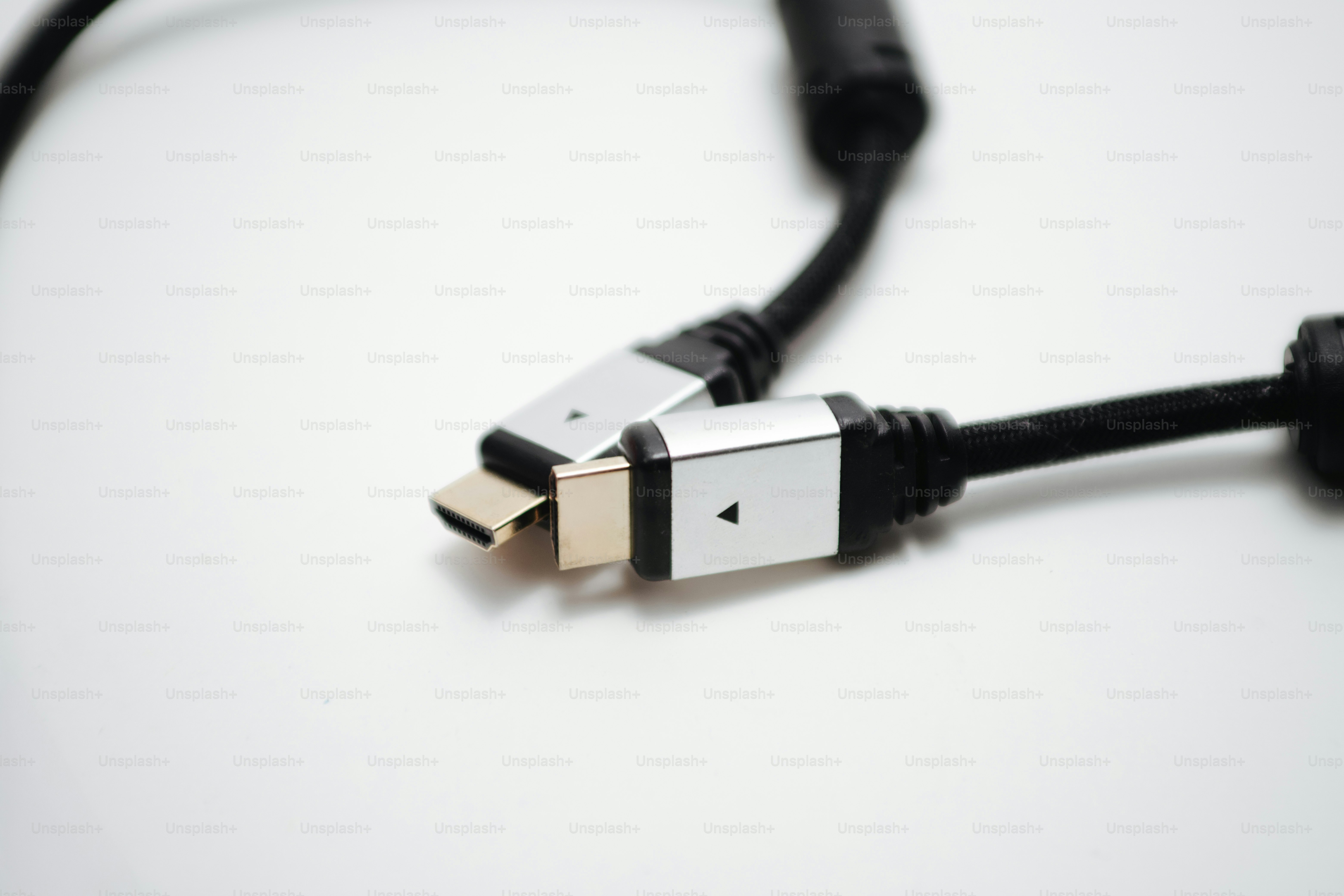Close-up of two usb-c cables on white background