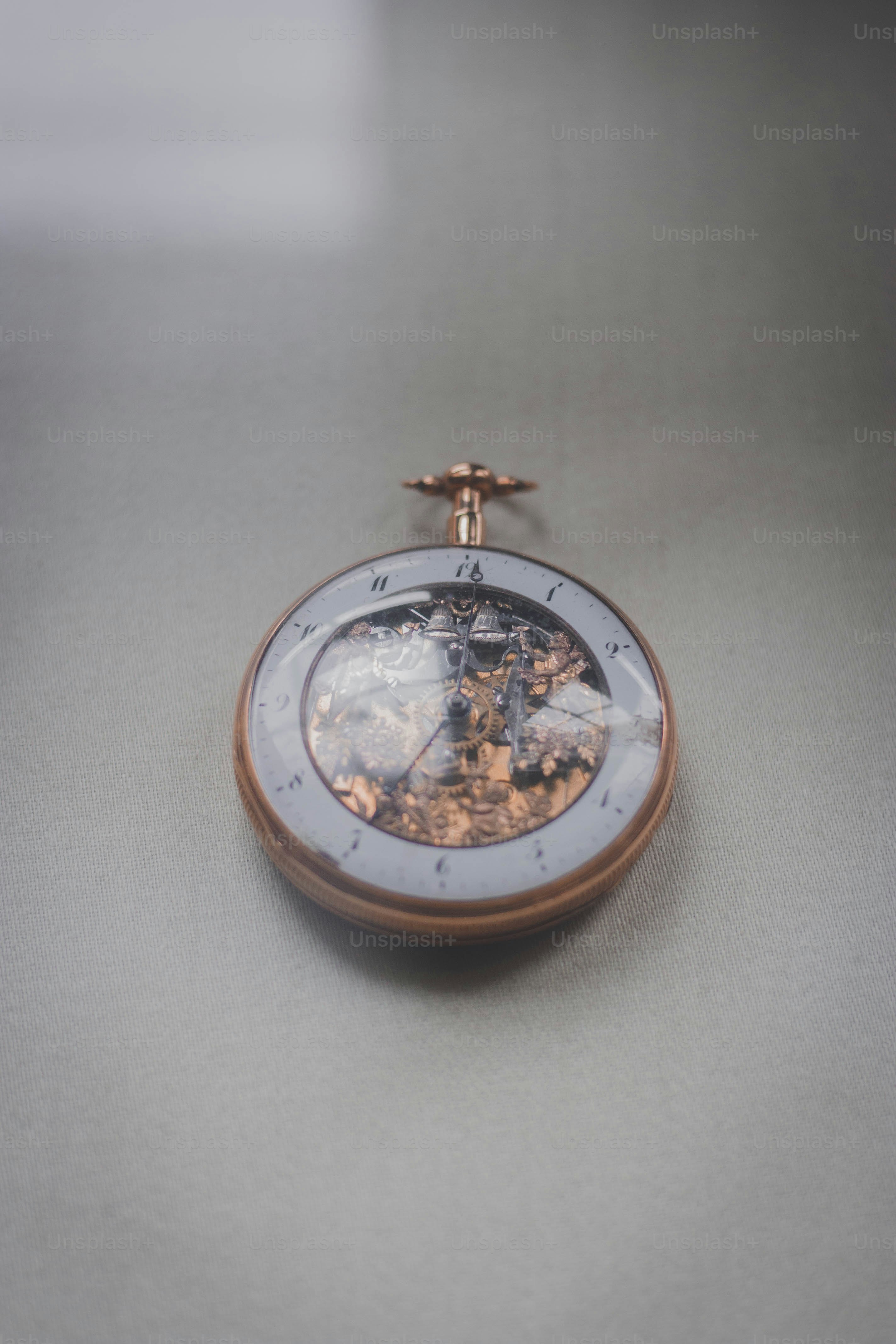 Close-up of a vintage pocket watch mechanism