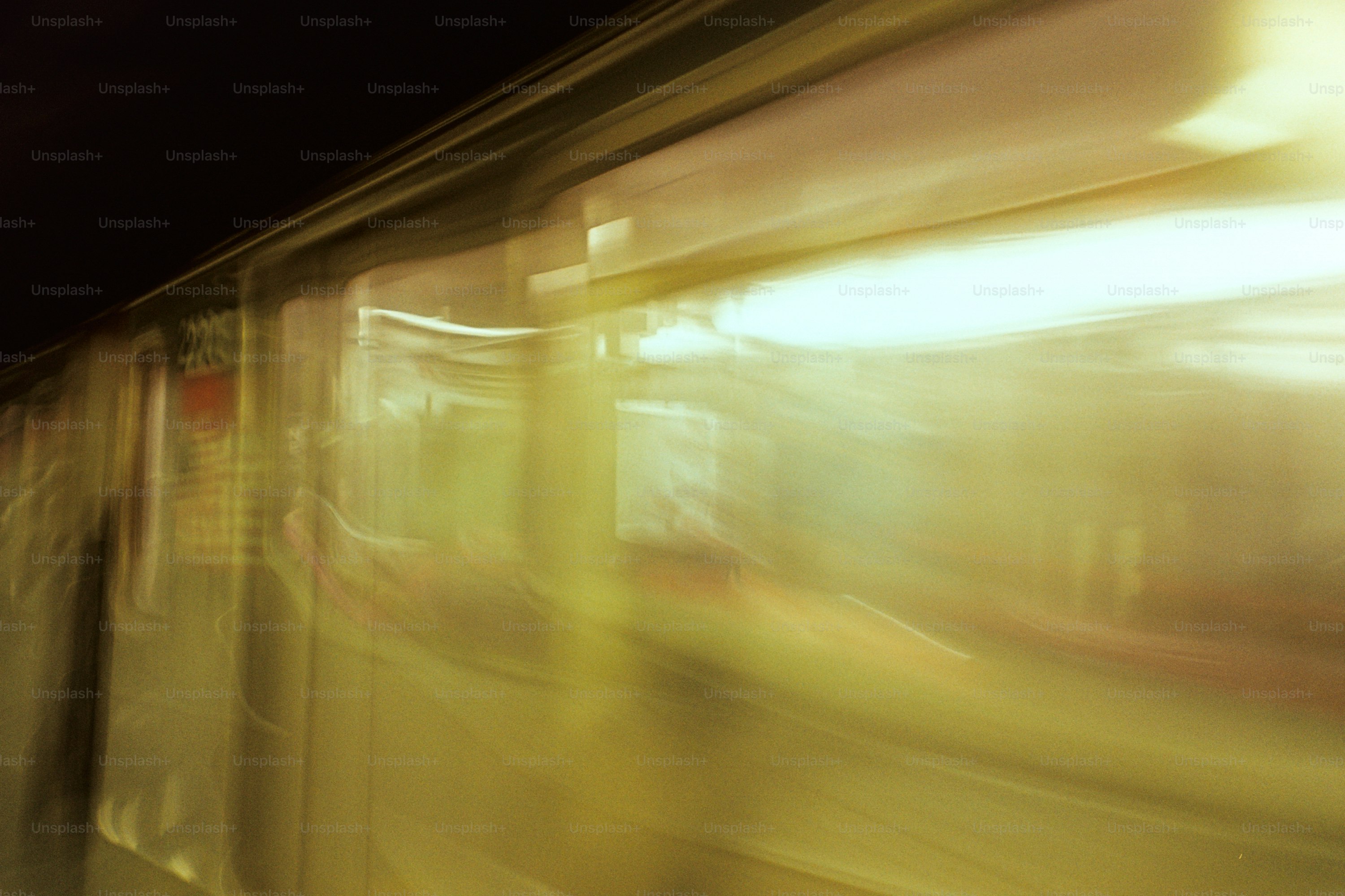 Blurred motion of a train interior at night