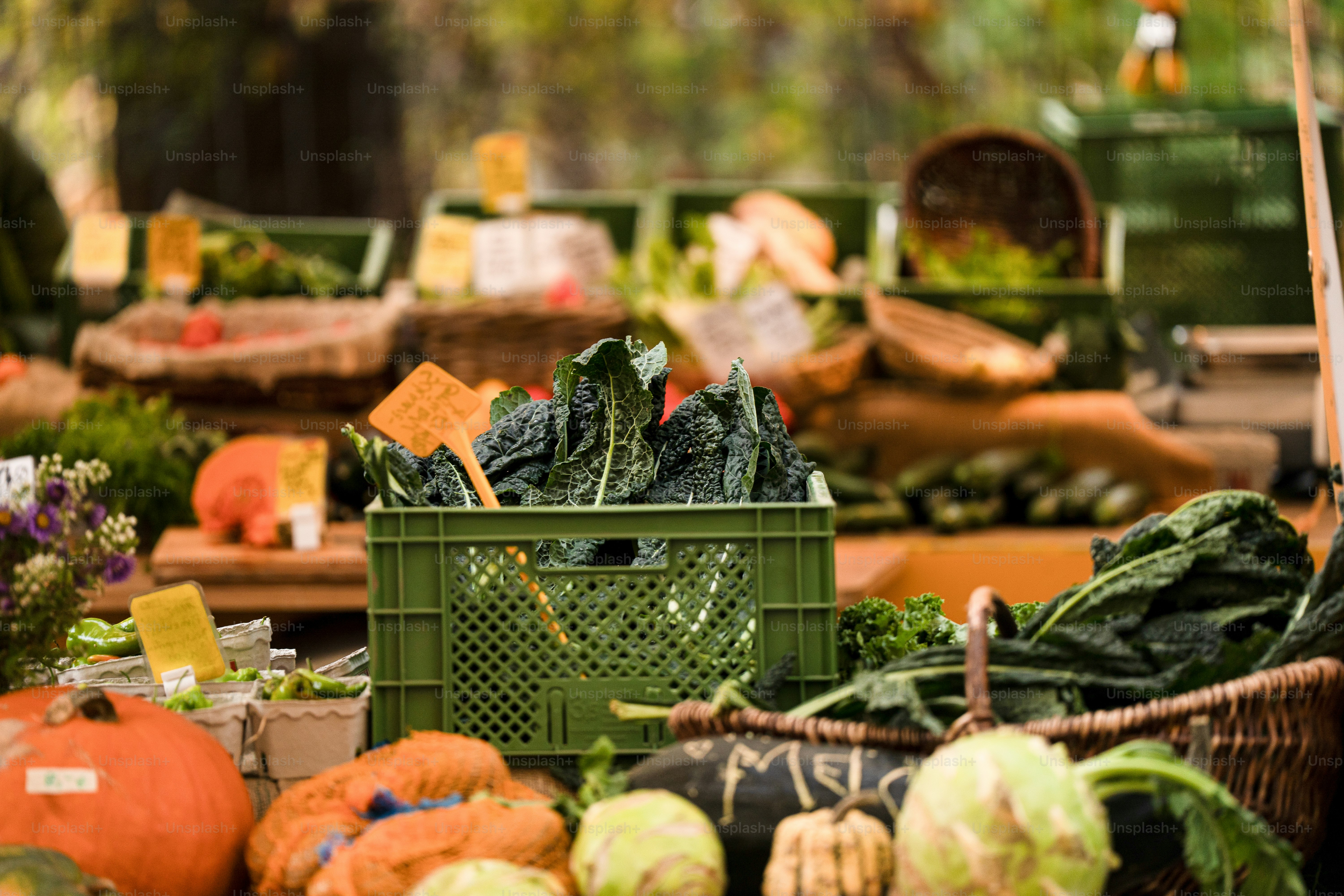 Fresh produce displayed at an outdoor market stall.