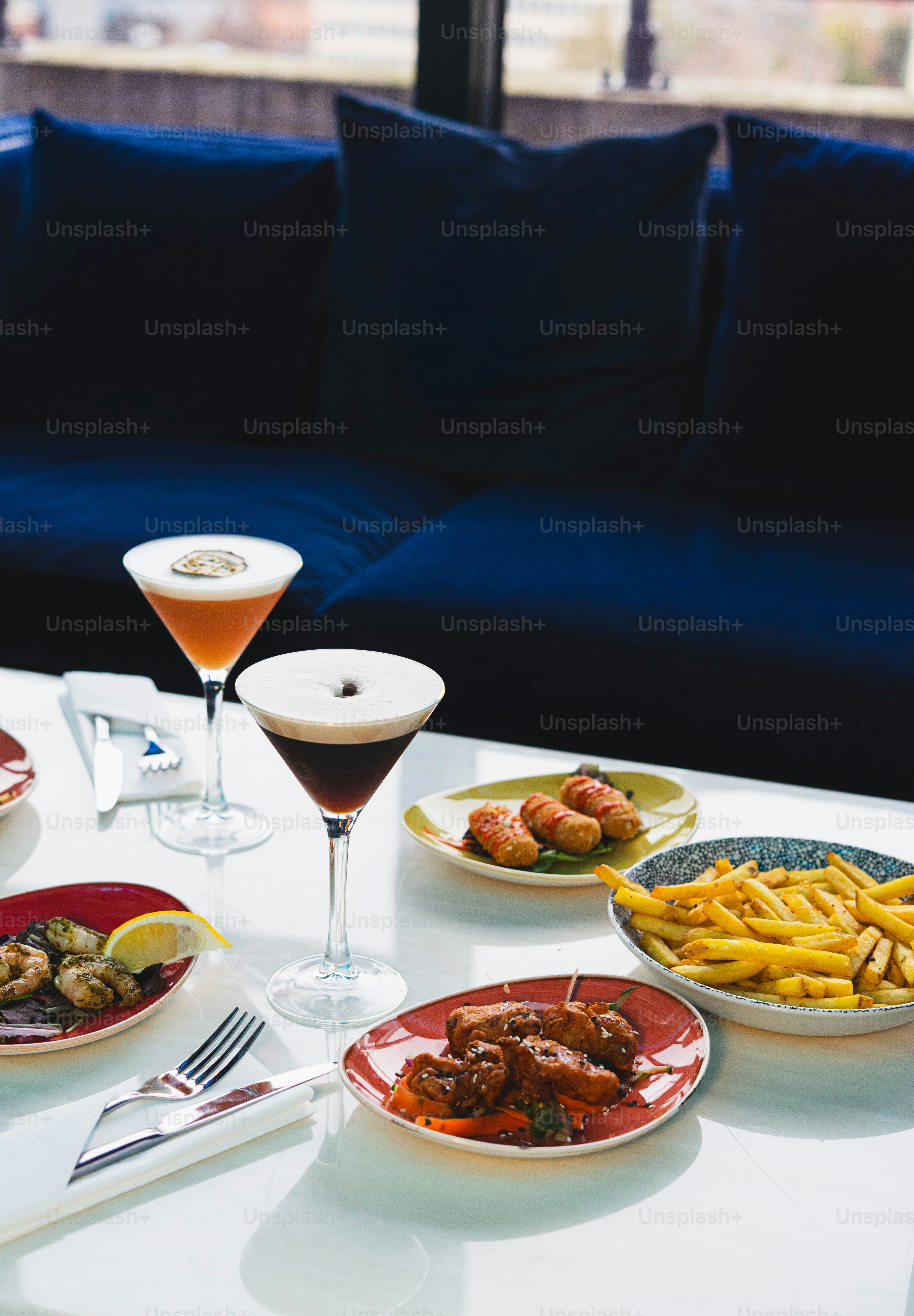 Cocktails and appetizers on a table