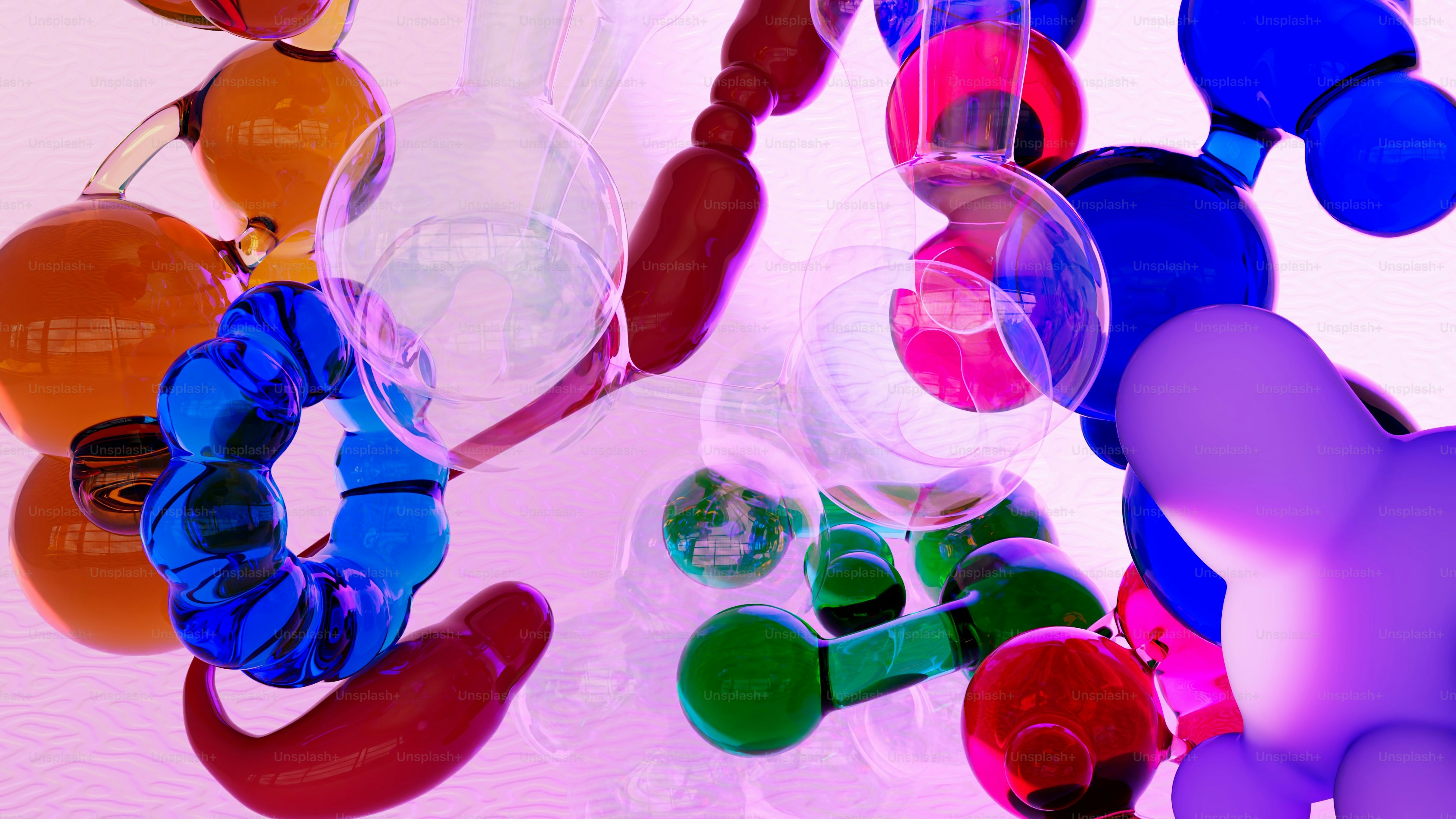 Abstract colorful molecular structures with a glowing effect