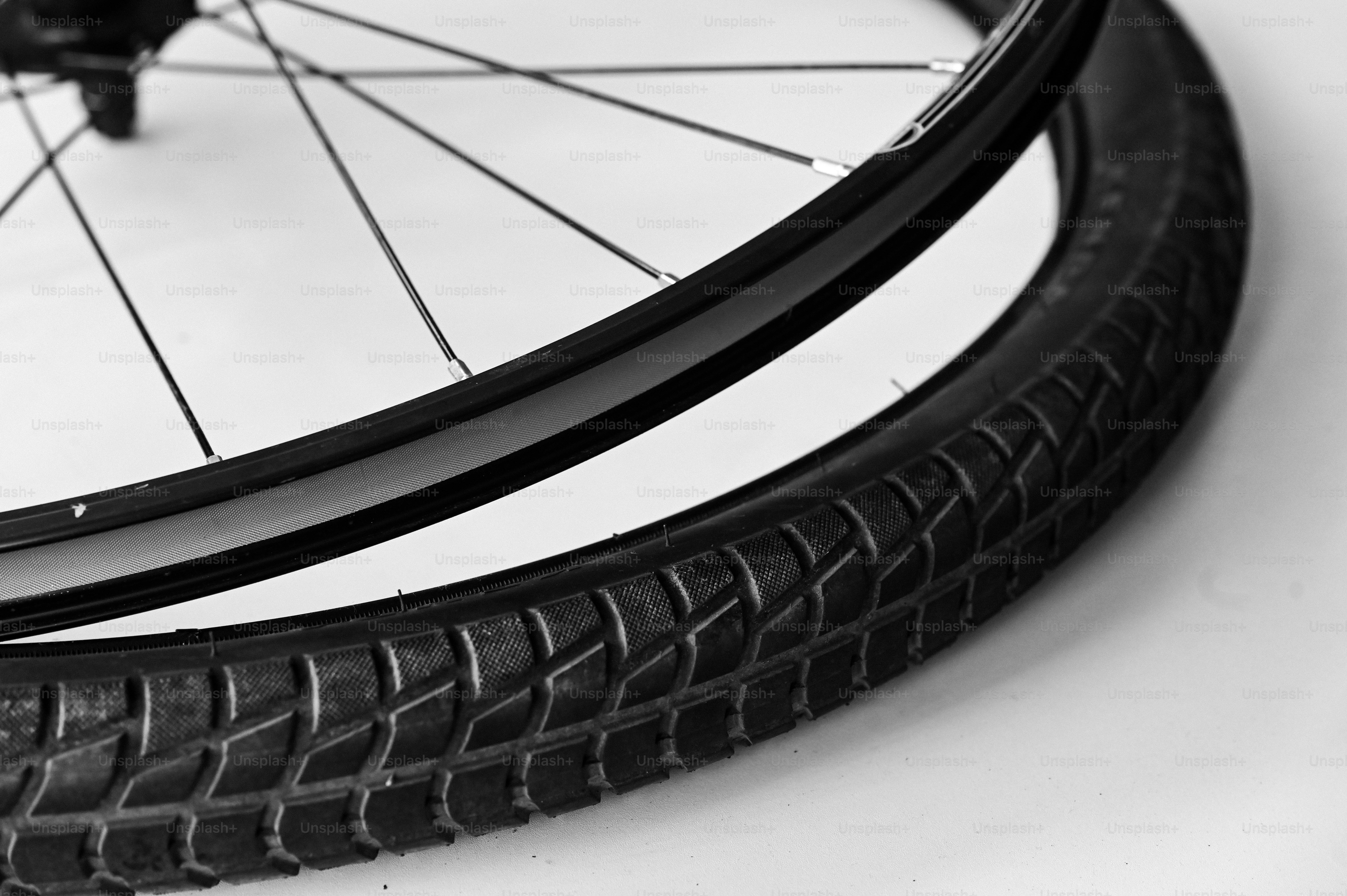 Close-up of a bicycle wheel and tire