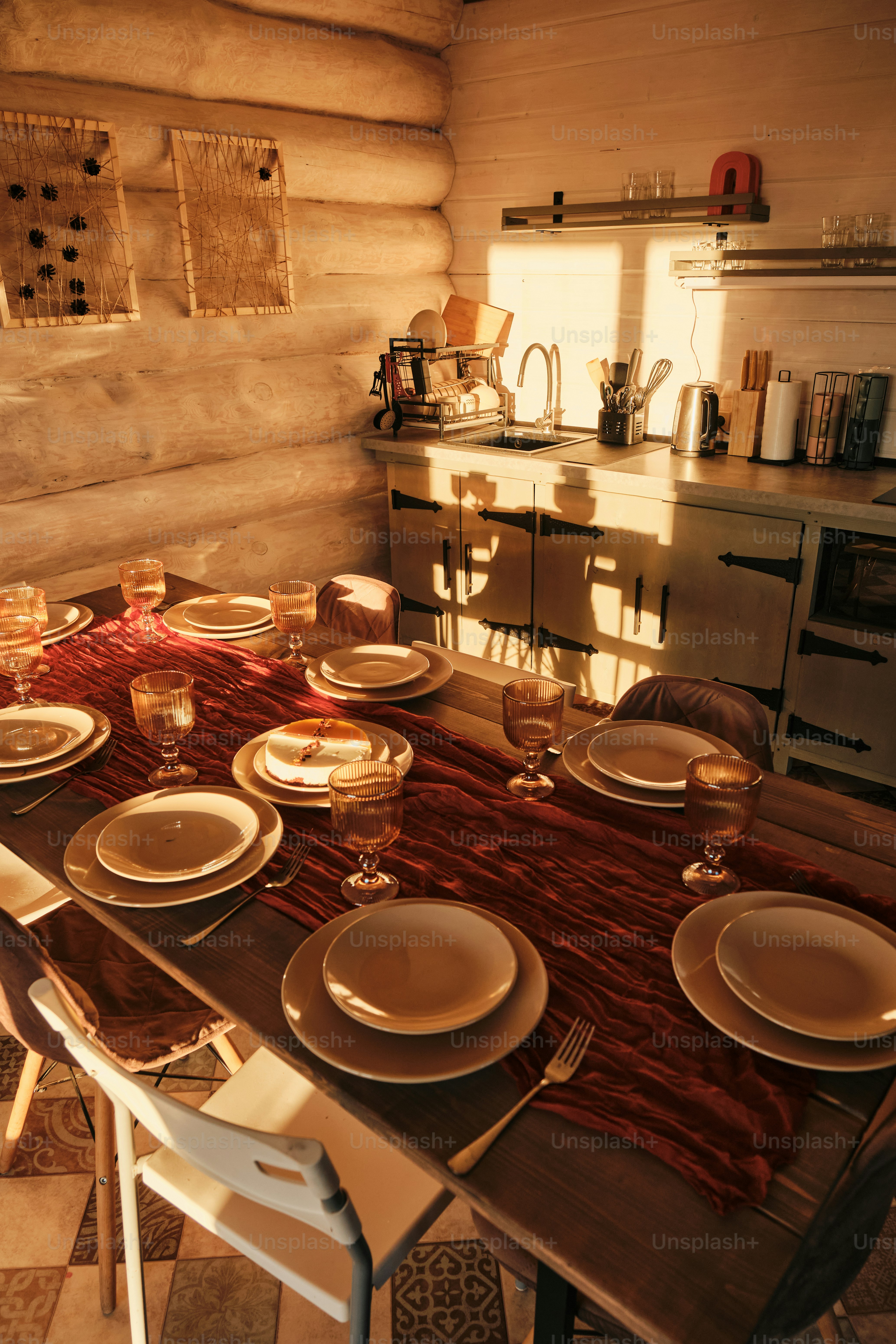 Cozy dining area with a table set for dinner. photo – Winter Image on ...