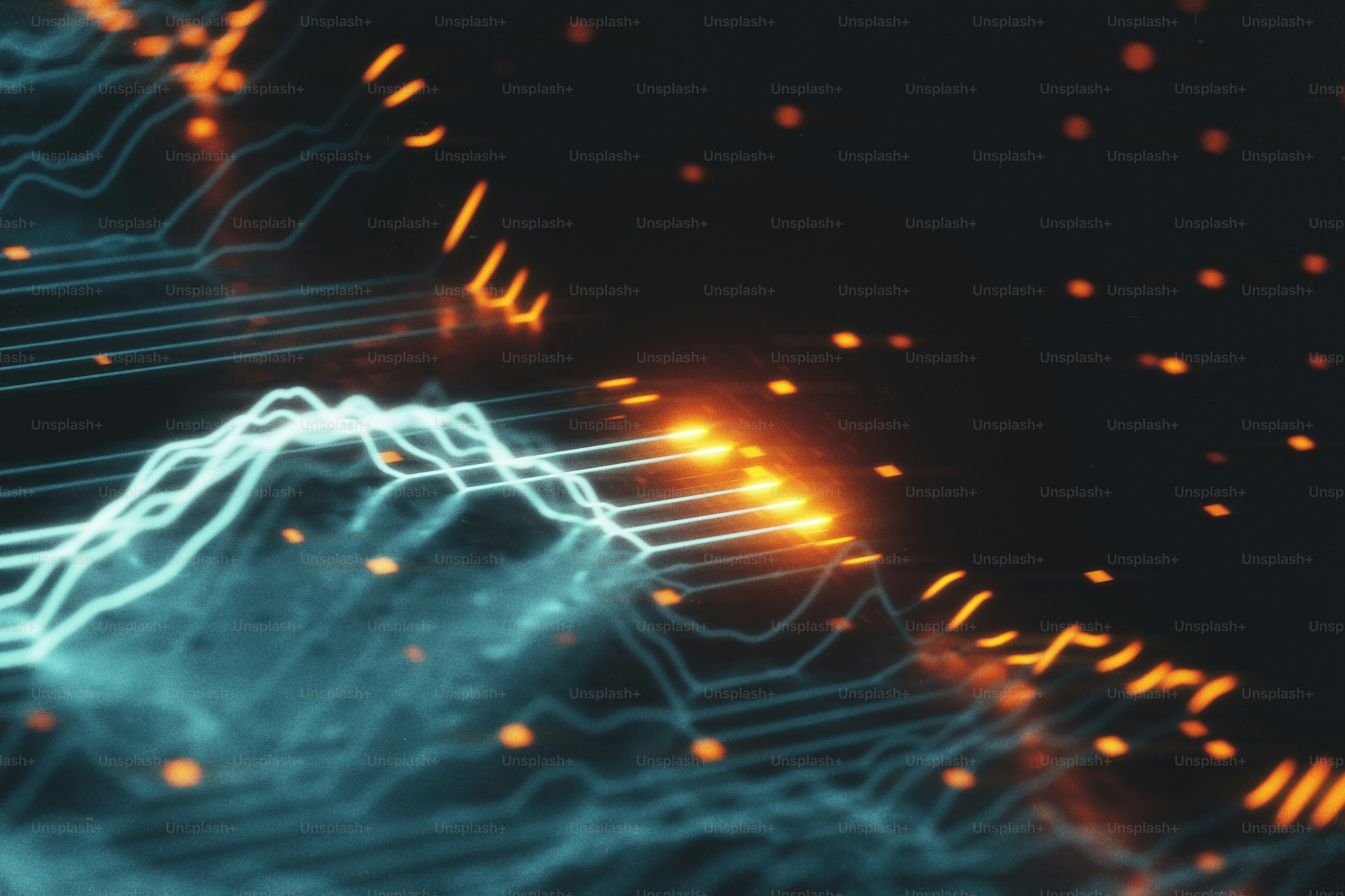 Abstract glowing lines and dots on dark background photo – Technology ...