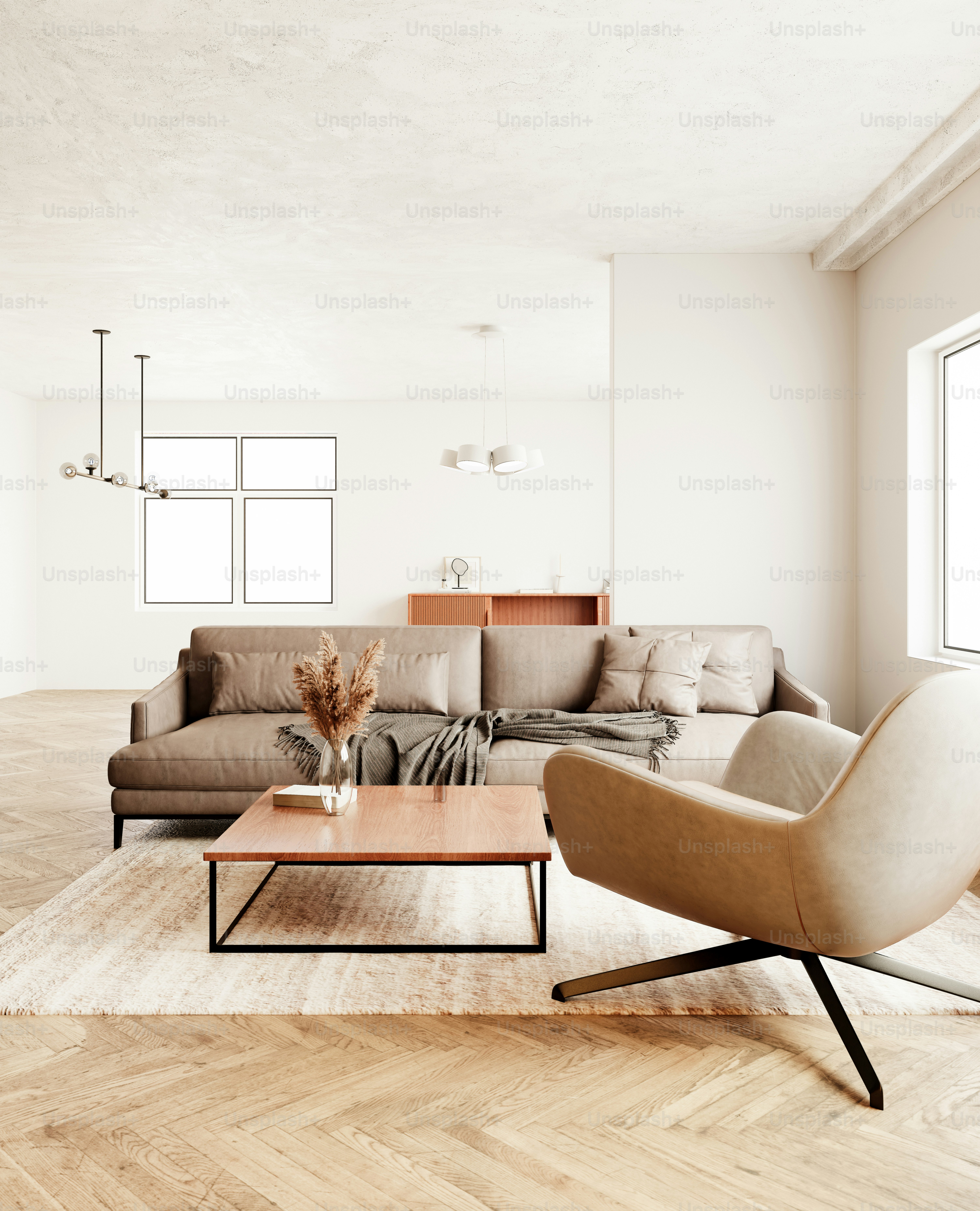 Modern living room with sofa and armchair