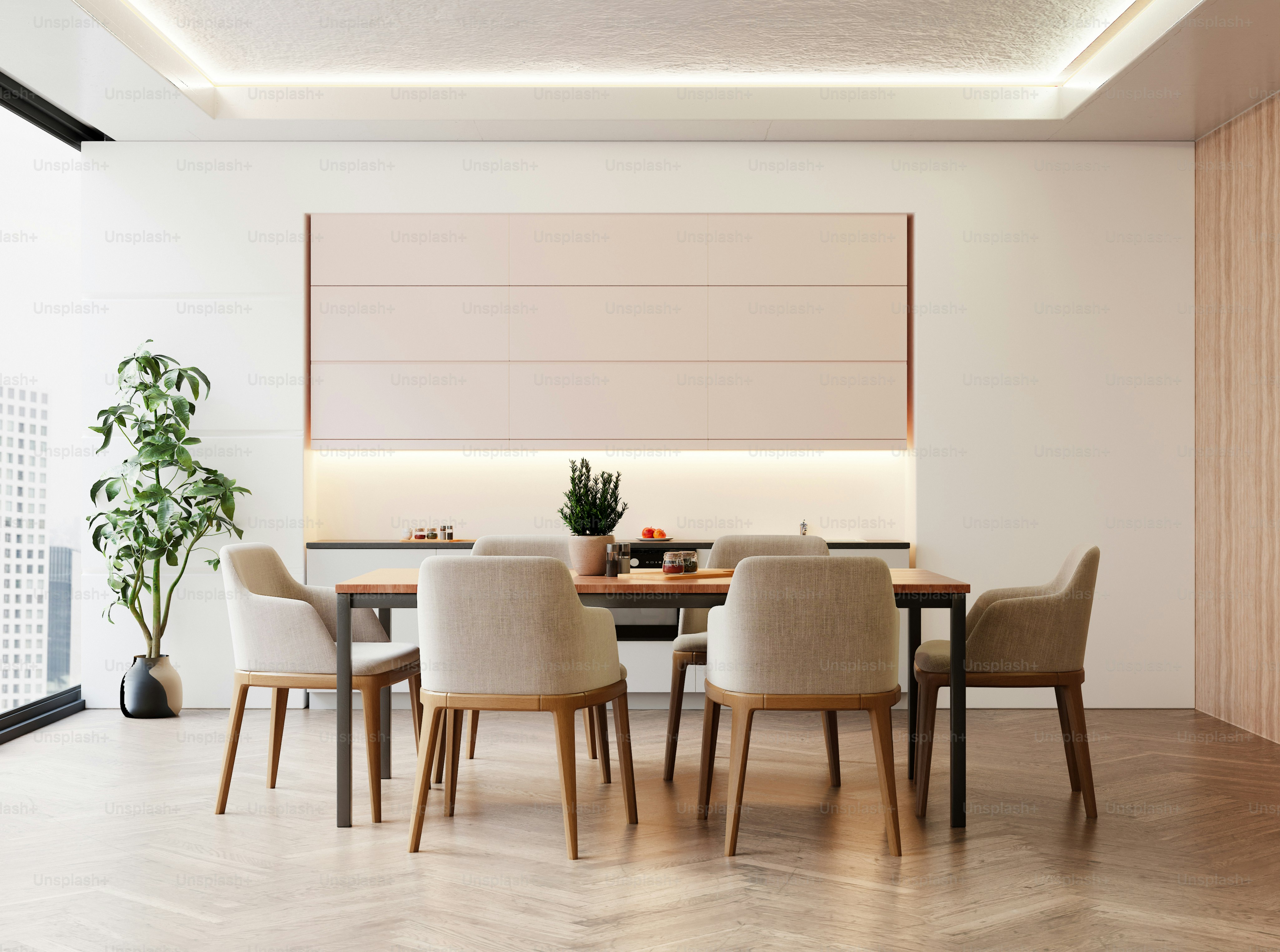 Modern dining room with a table and chairs. photo – Interior design ...
