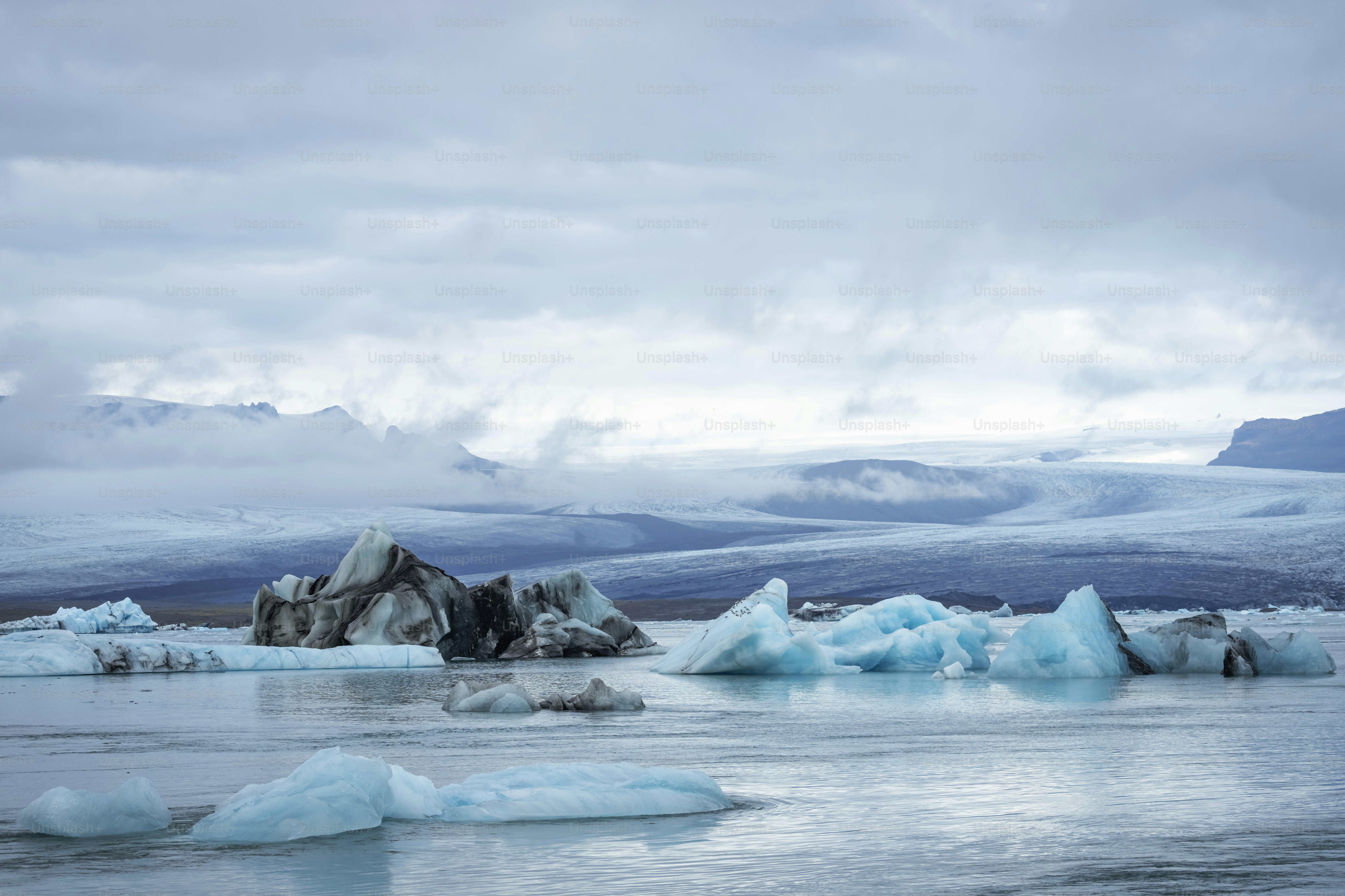 Remote polar landscape of ice and dramatic sky