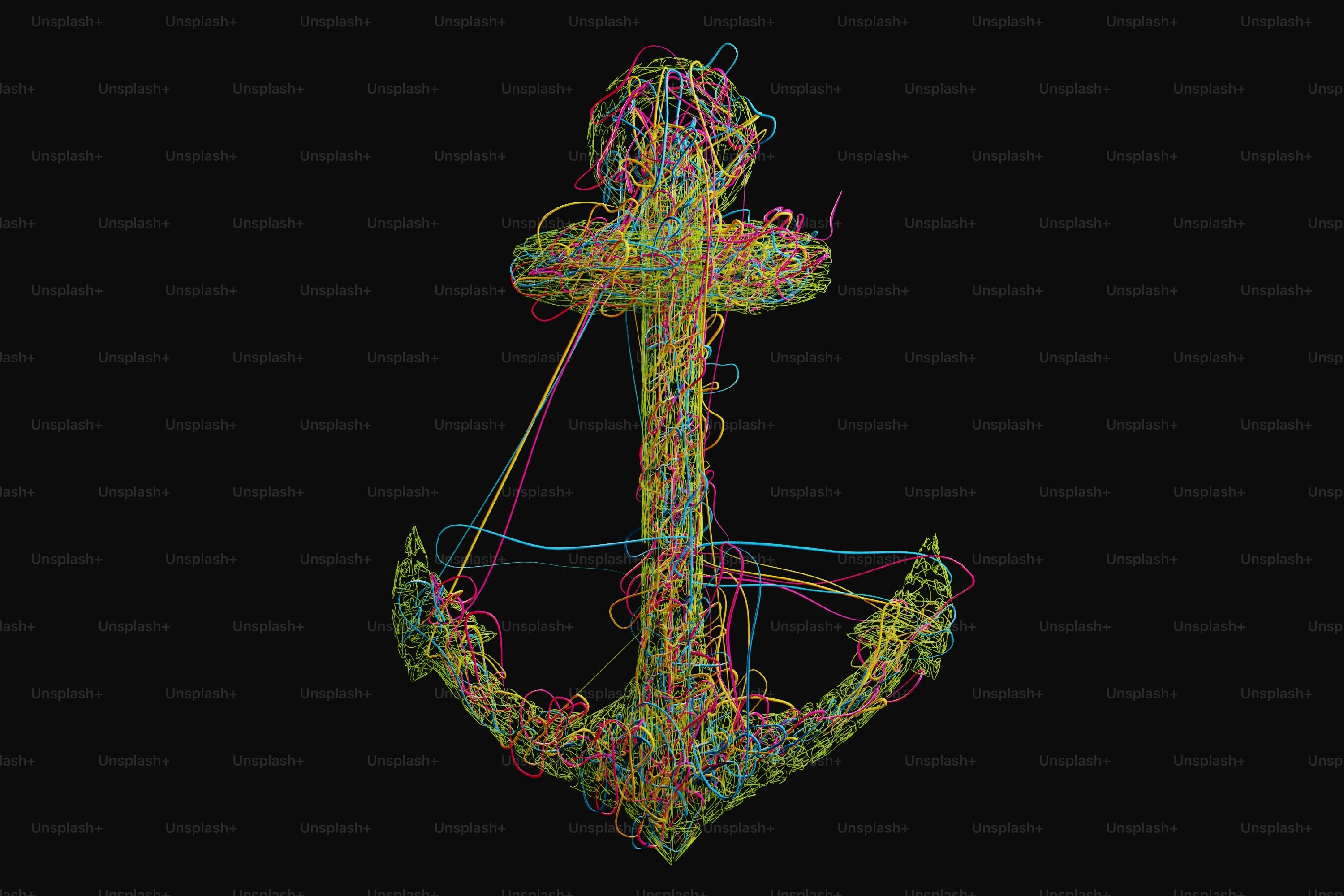 Scultura astratta colorata su sfondo nero