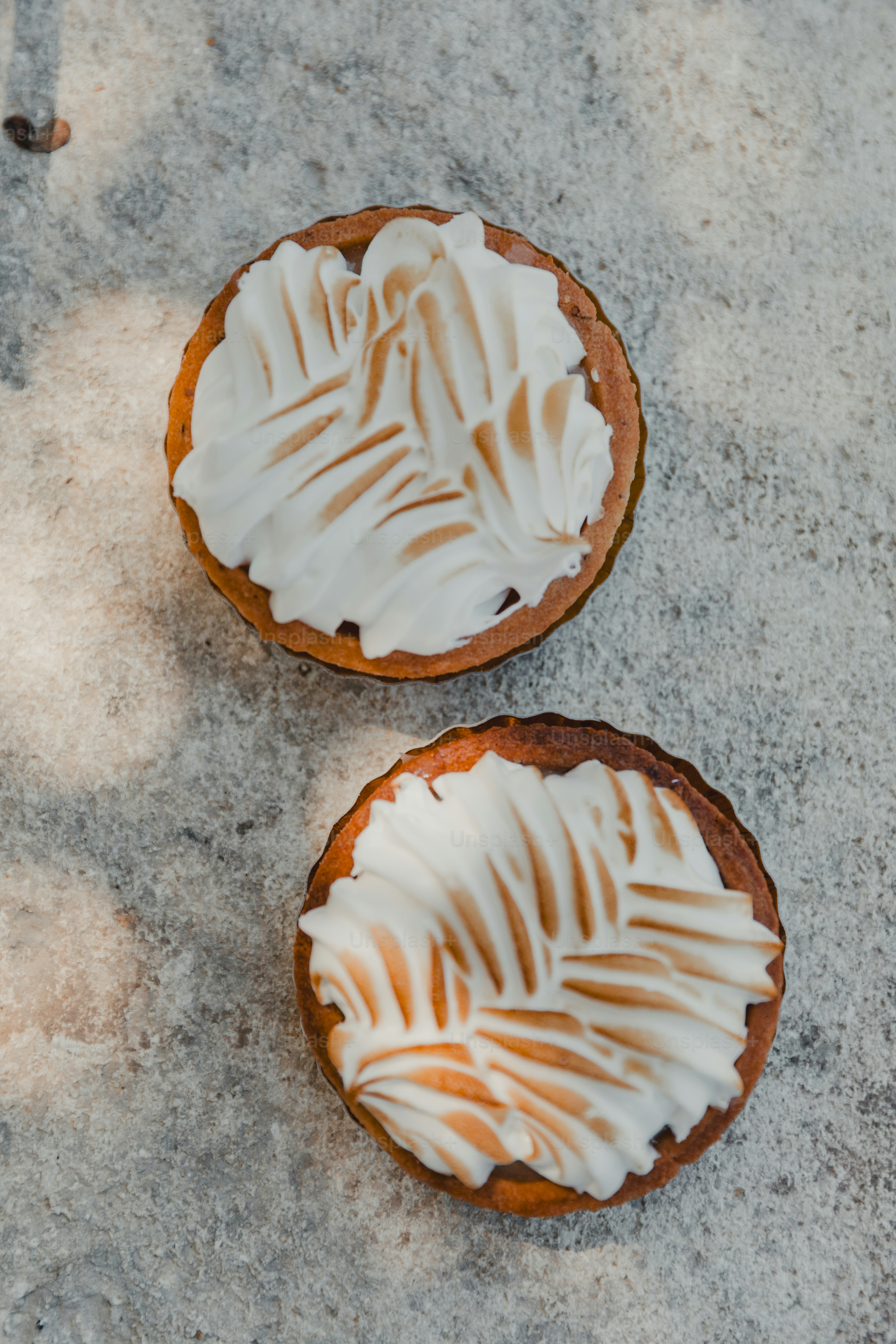 Deux tartelettes avec une gaine de meringue brûlée