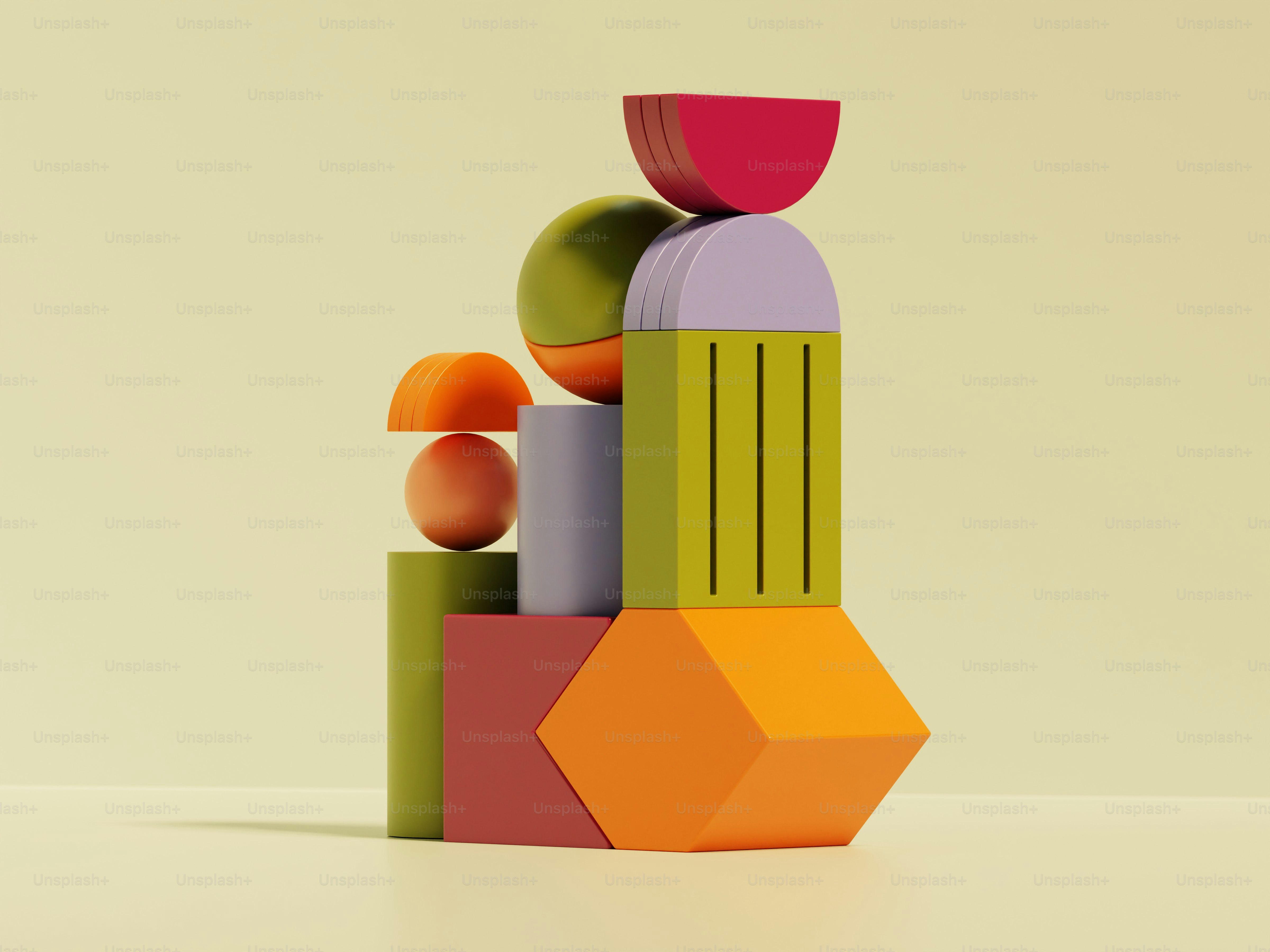 Abstract geometric shapes stacked in a tower