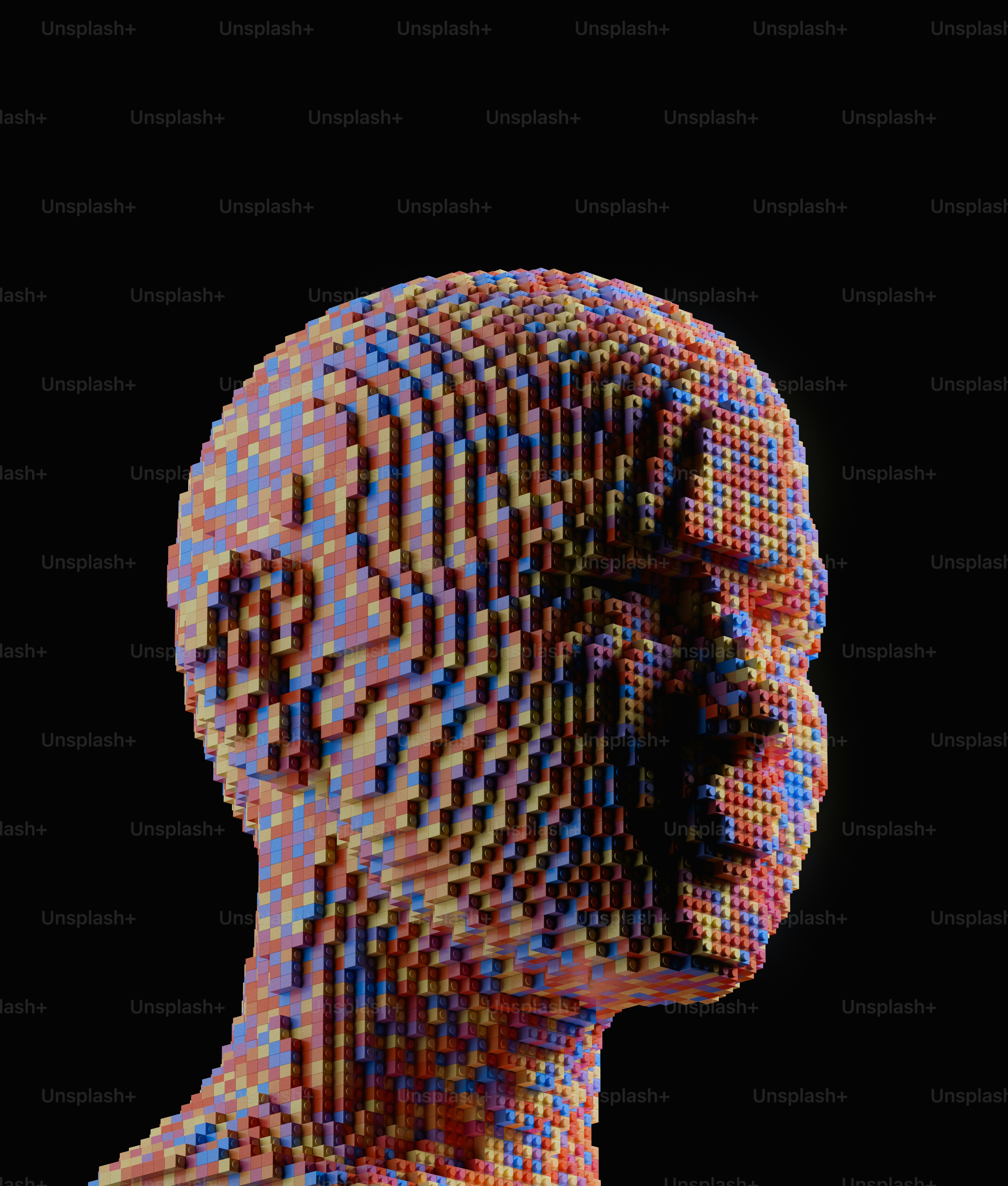 Pixelierte menschliche Kopfskulptur im Profilbild