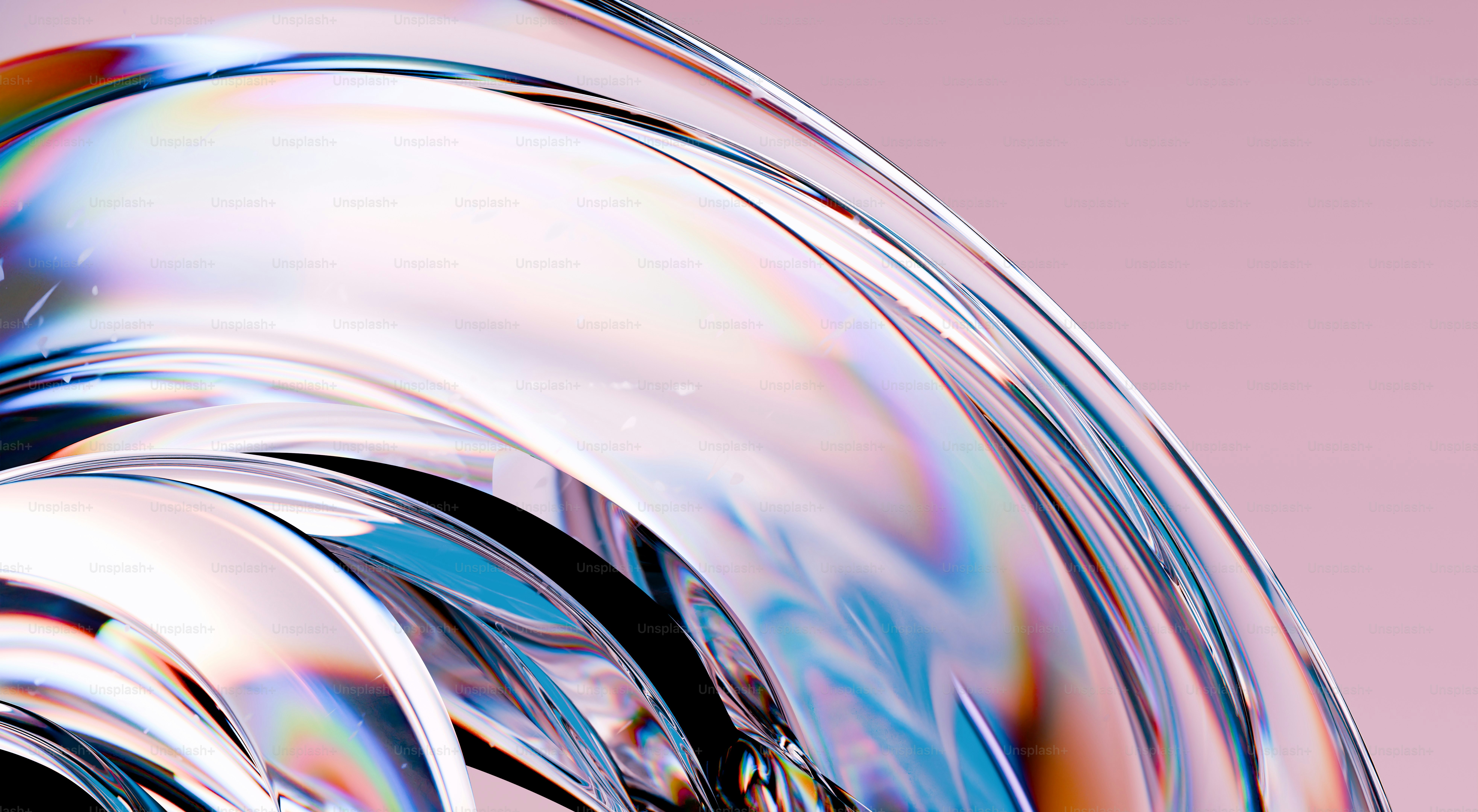 Abstract swirling glass with iridescent light reflections