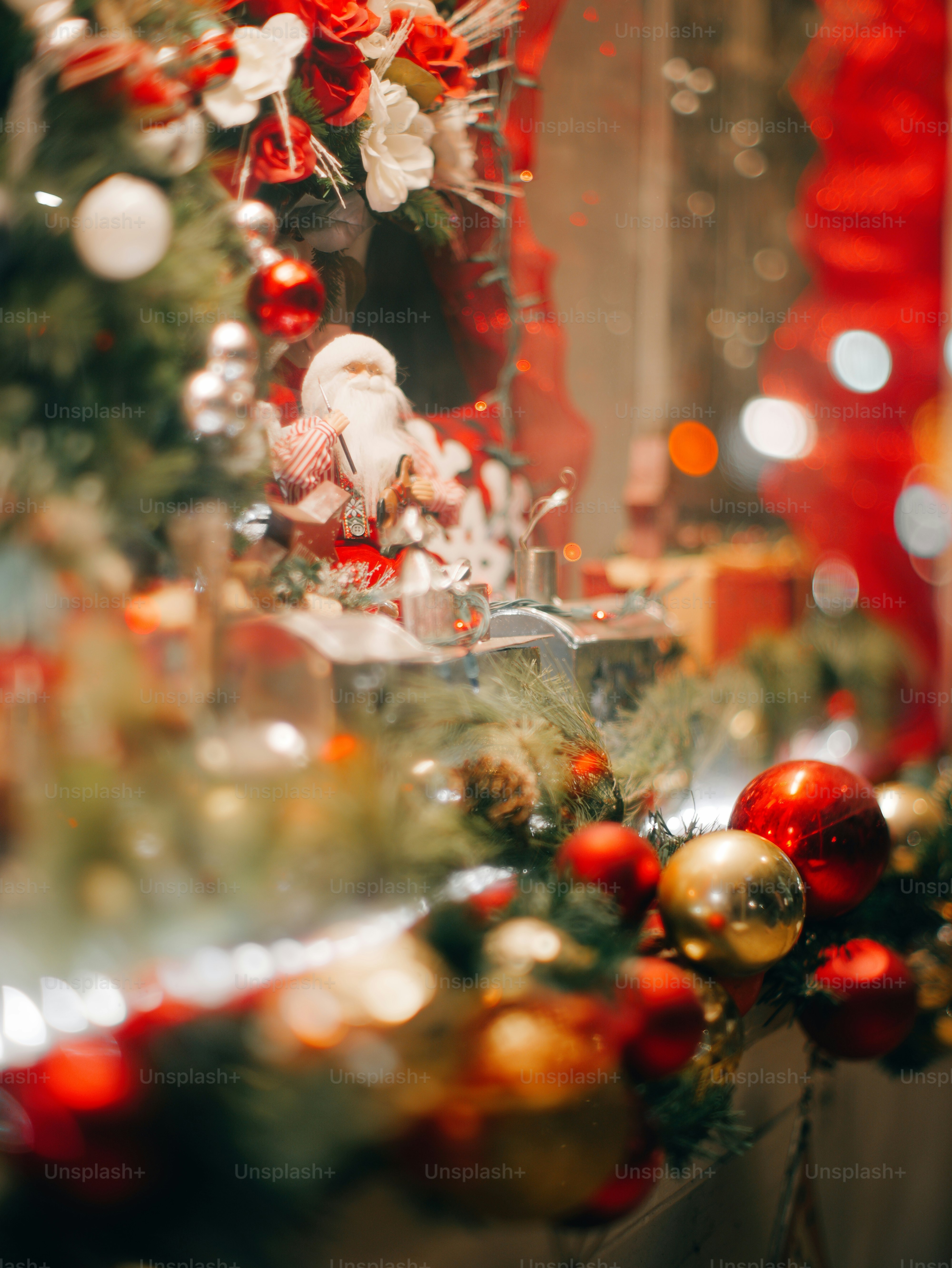 Festive christmas decorations with santa figurine photo – New year ...