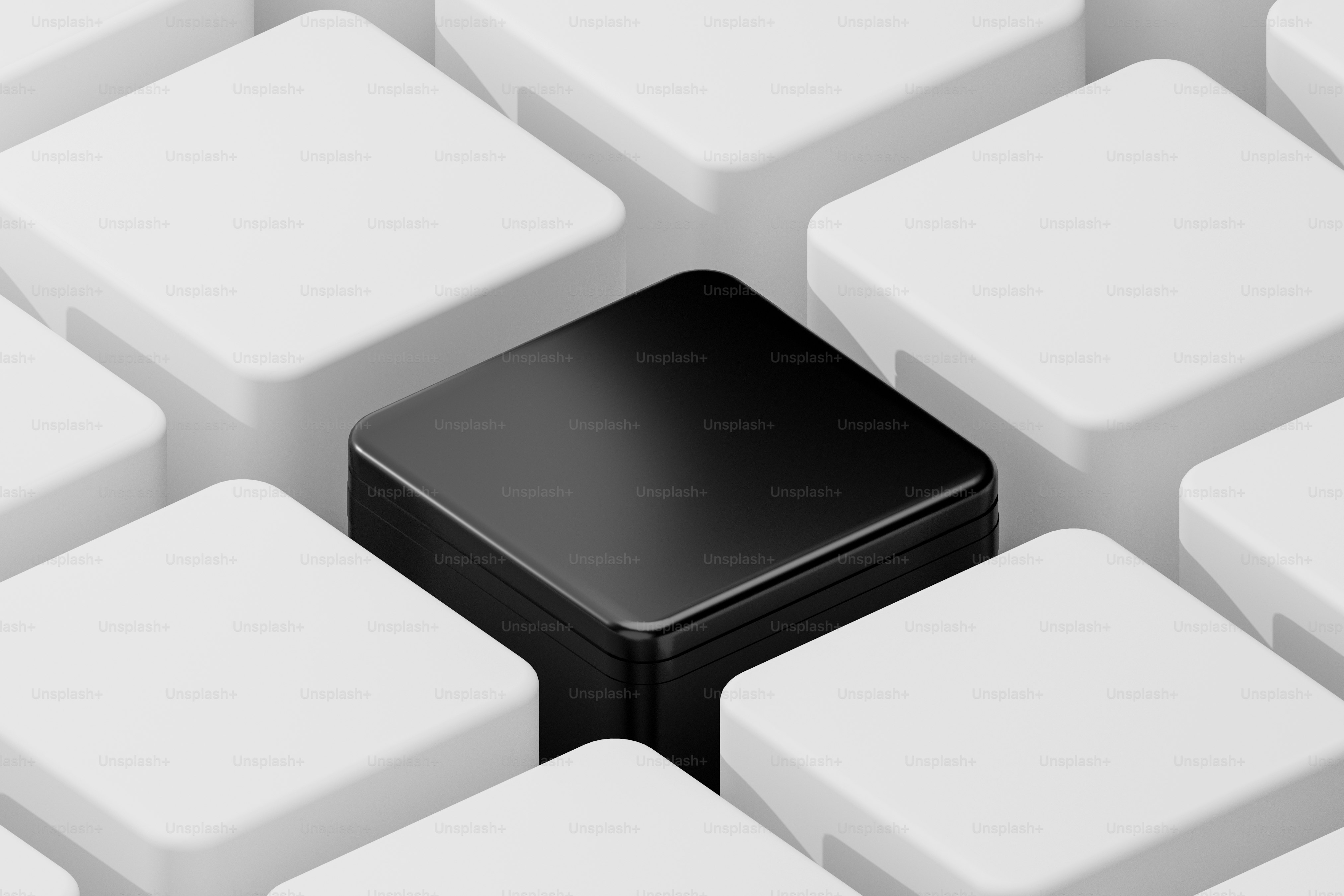 흰색 큐브 사이에서 검은 큐브 하나가 눈에 띕니다.