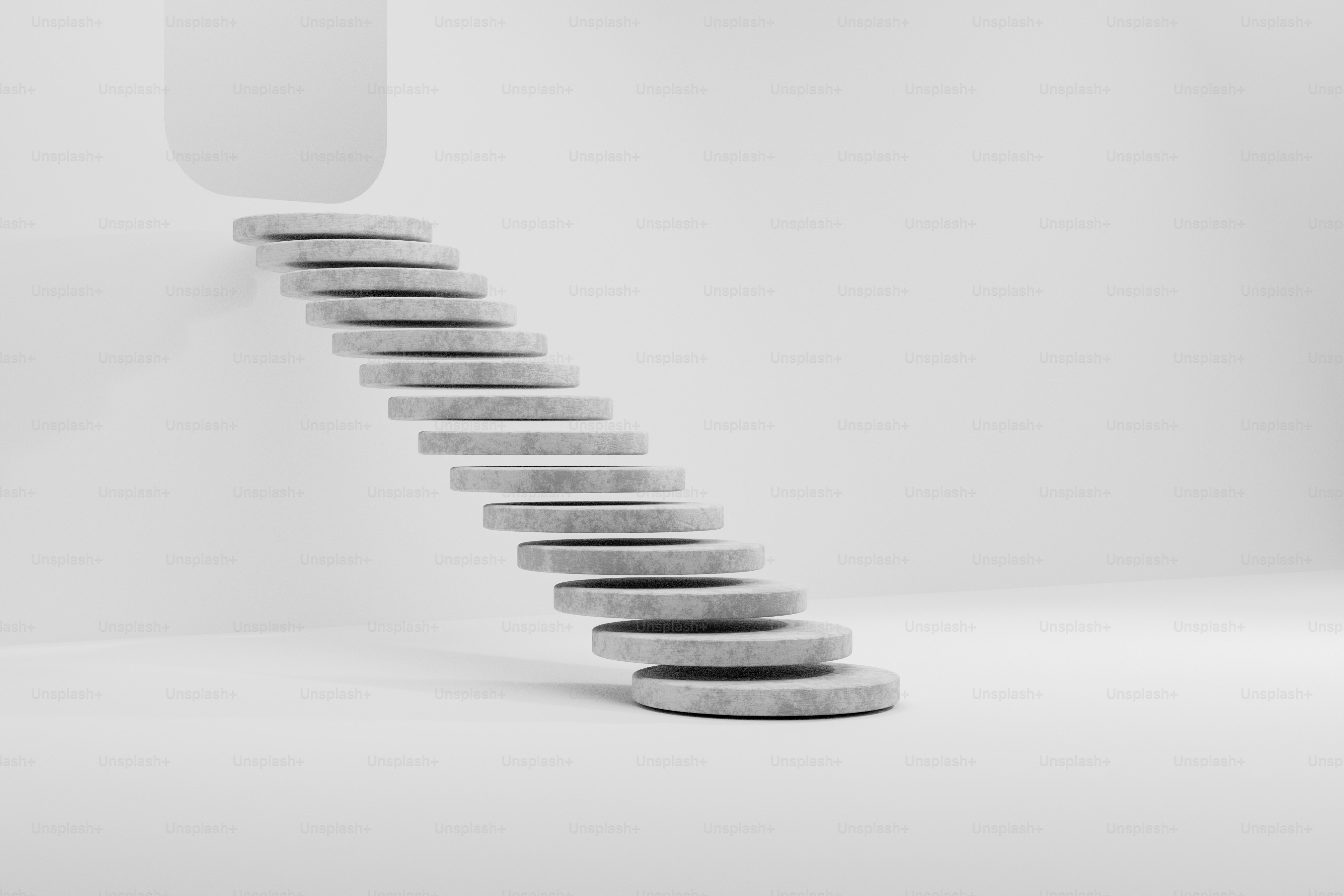 콘크리트 나선형 계단이 있는 미니멀리스트 흰색 방