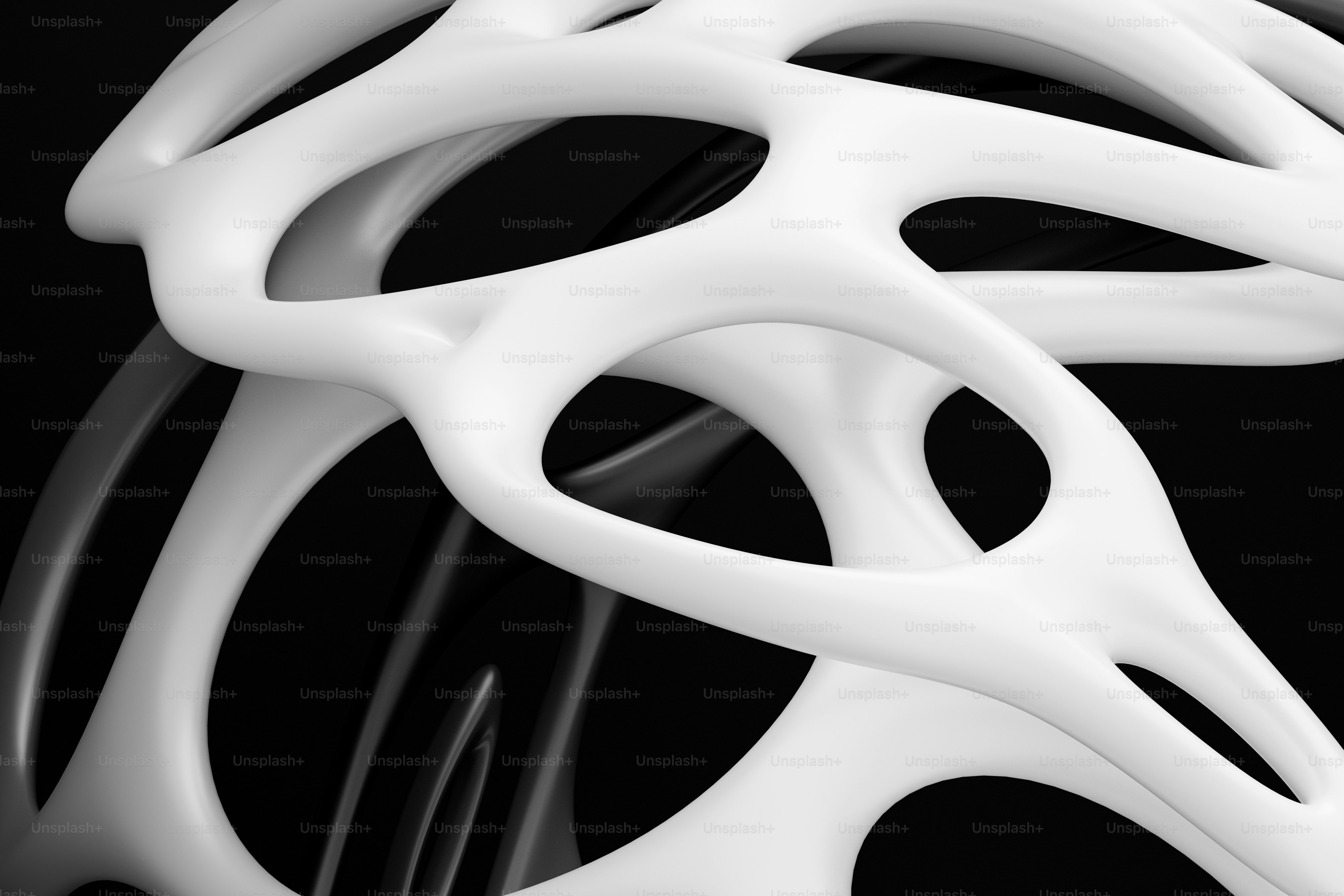 검은 배경에 추상적인 흰색 유기적 조각