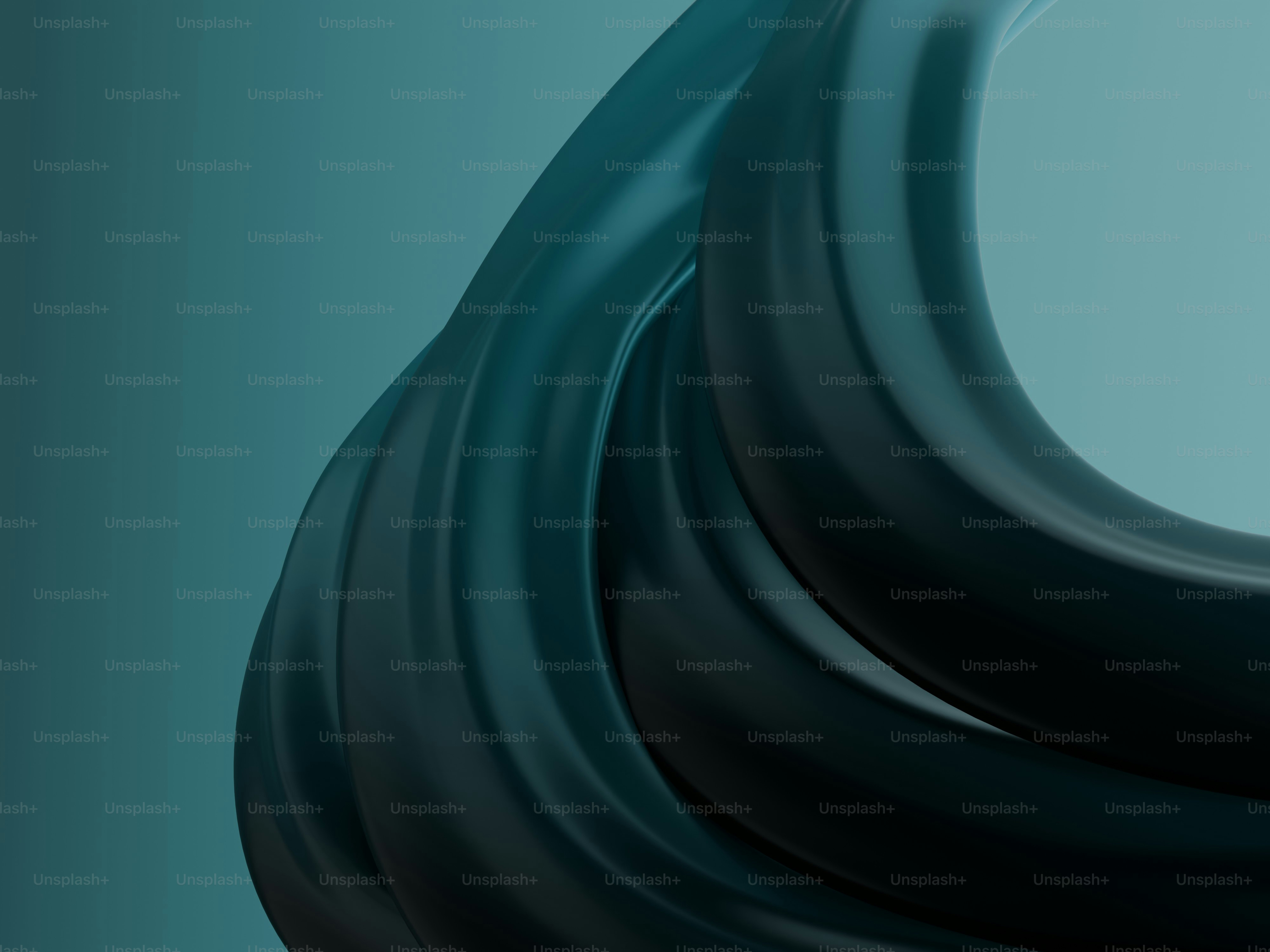 청록색 배경에 추상적인 짙은 청록색 뒤틀린 형태