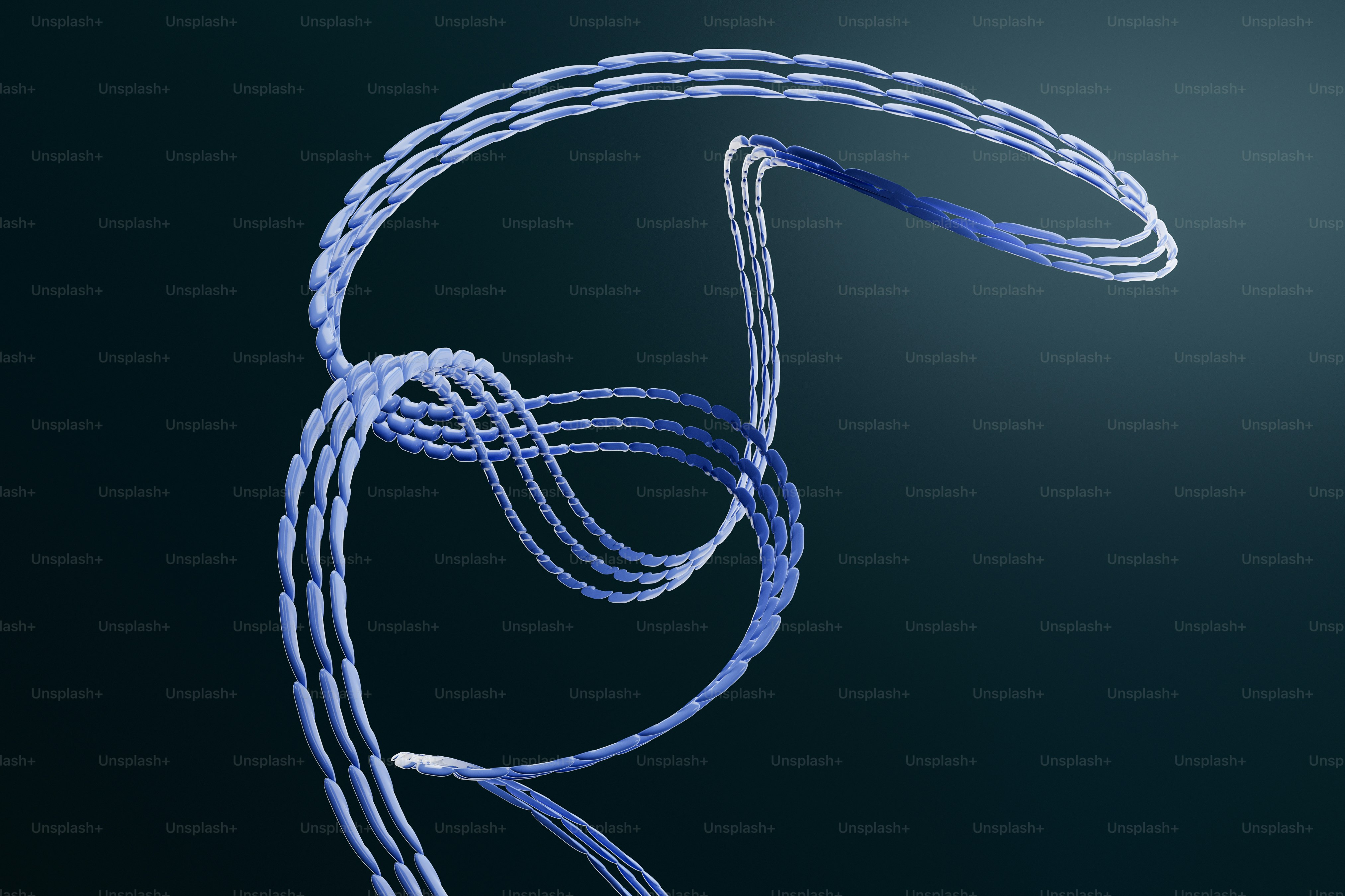 복잡한 형태를 이루는 추상적인 파란 실.