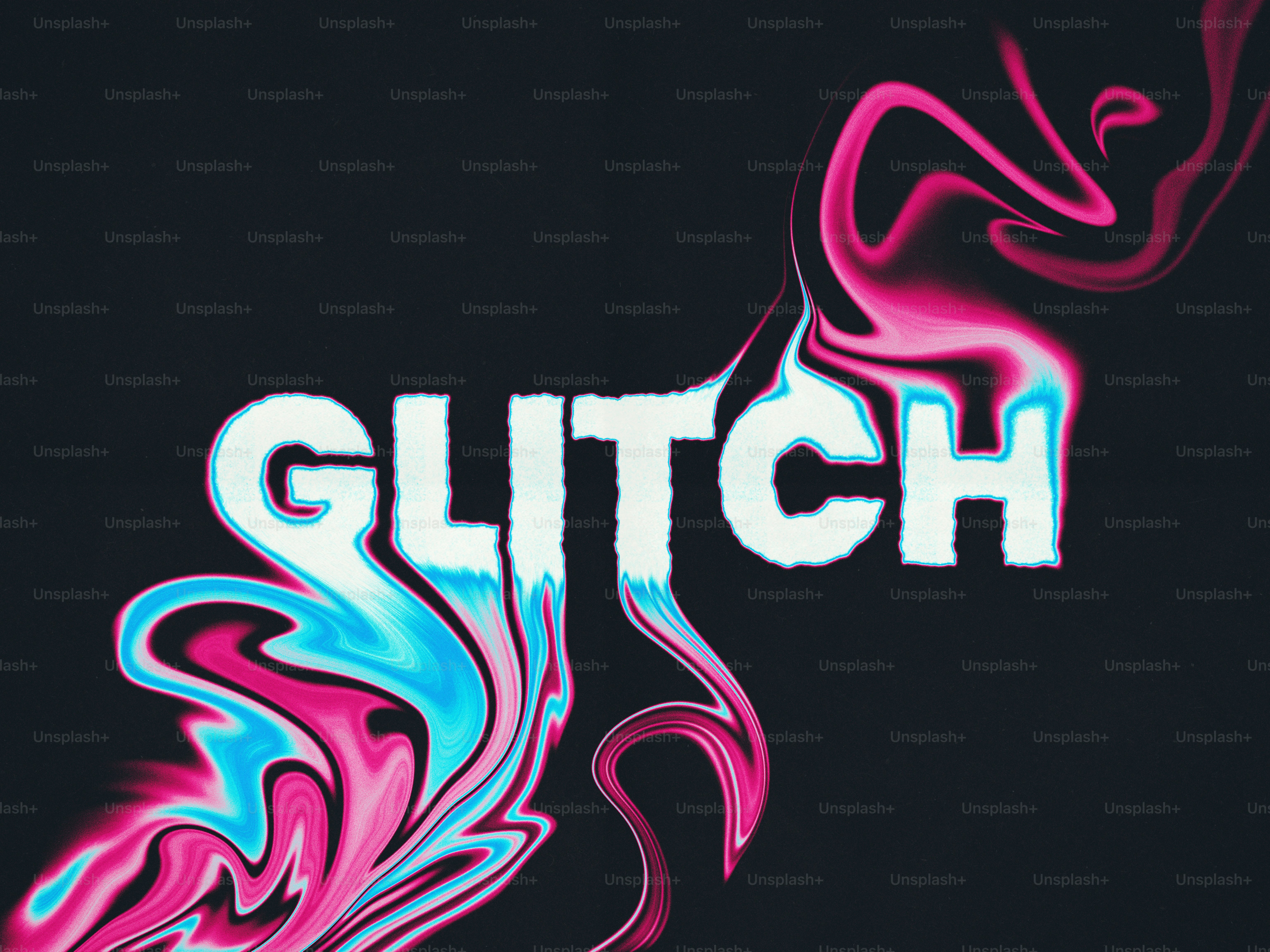 Das Wort glitch mit bunten abstraktem Rauch.