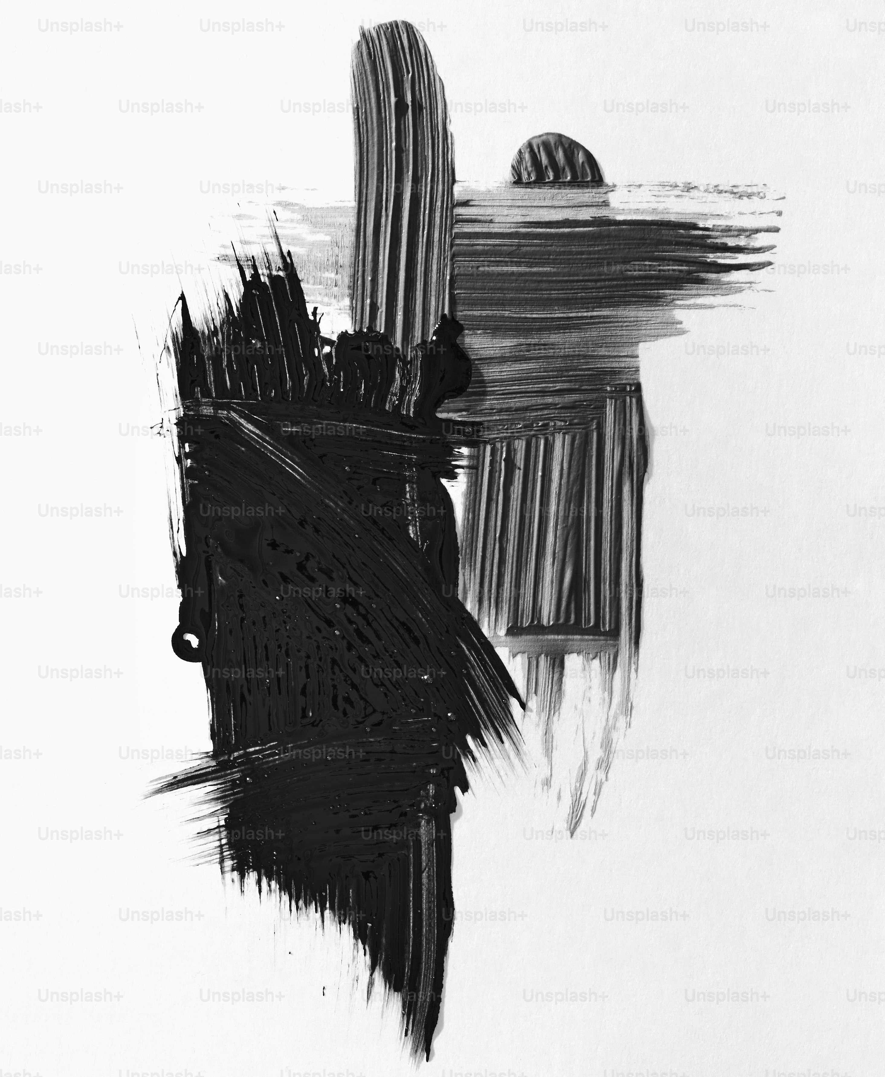 Abstract black brushstrokes on white background