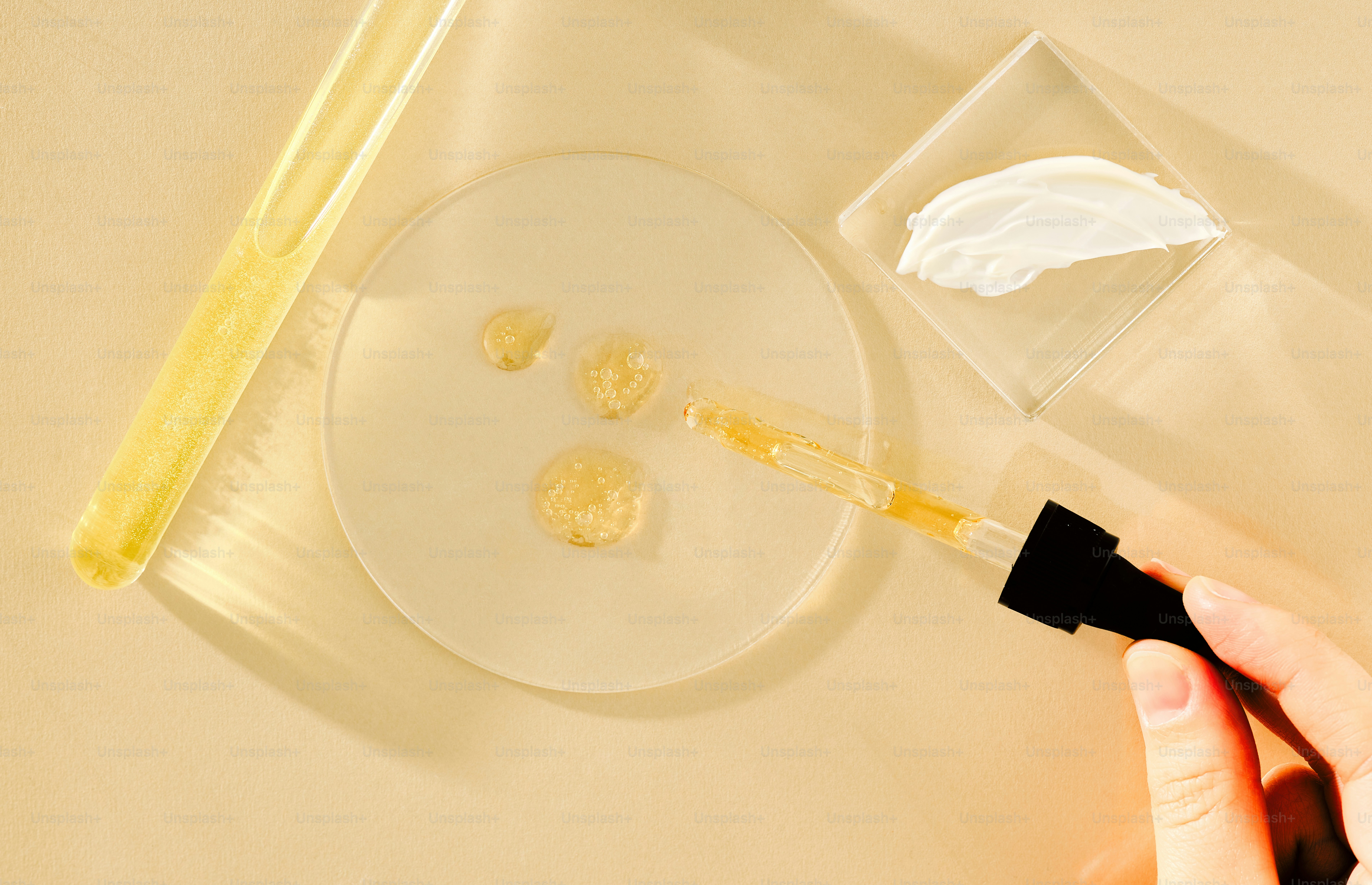 Dropper adding liquid to petri dish with serum.