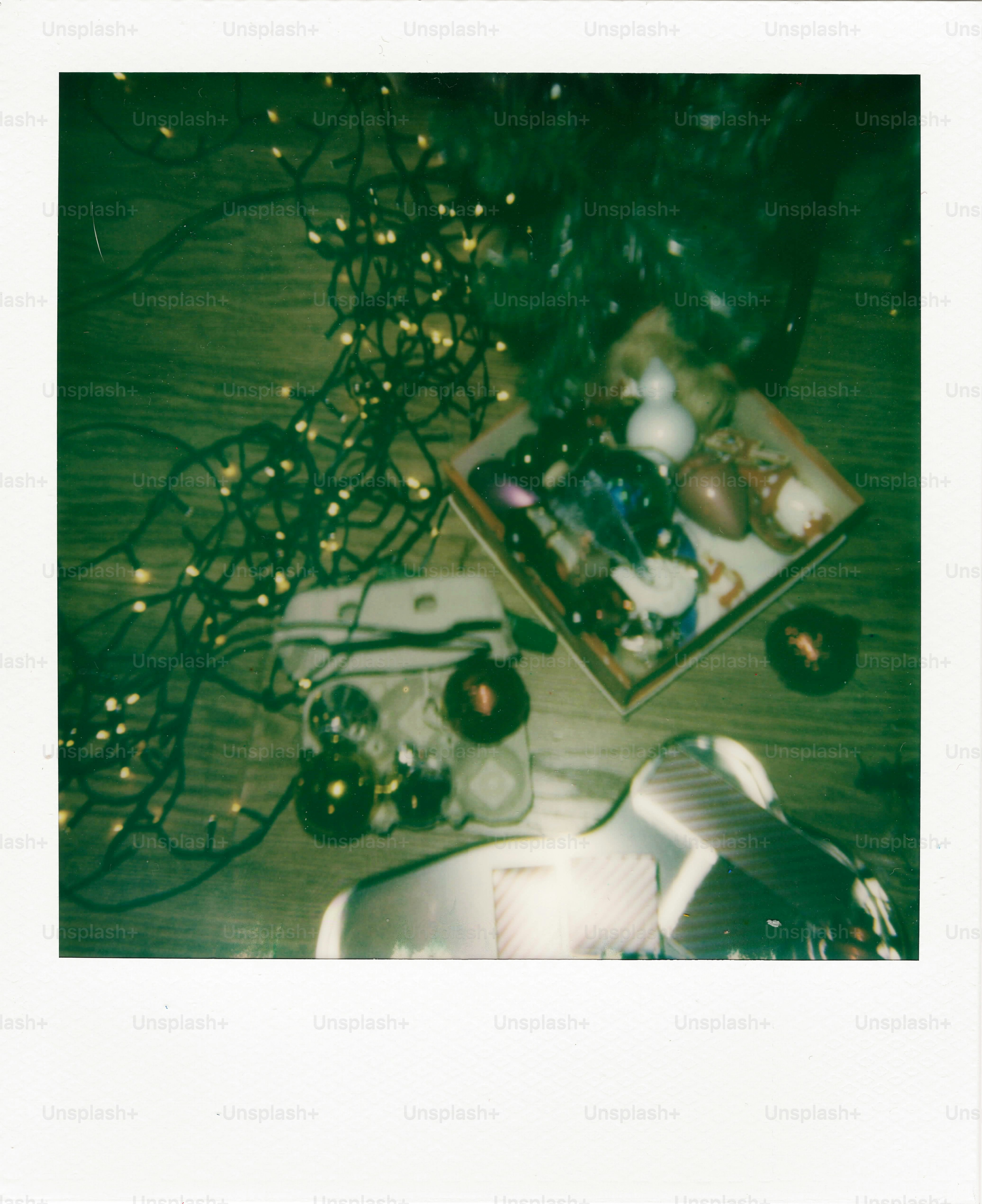 Christmas lights and ornaments in a box