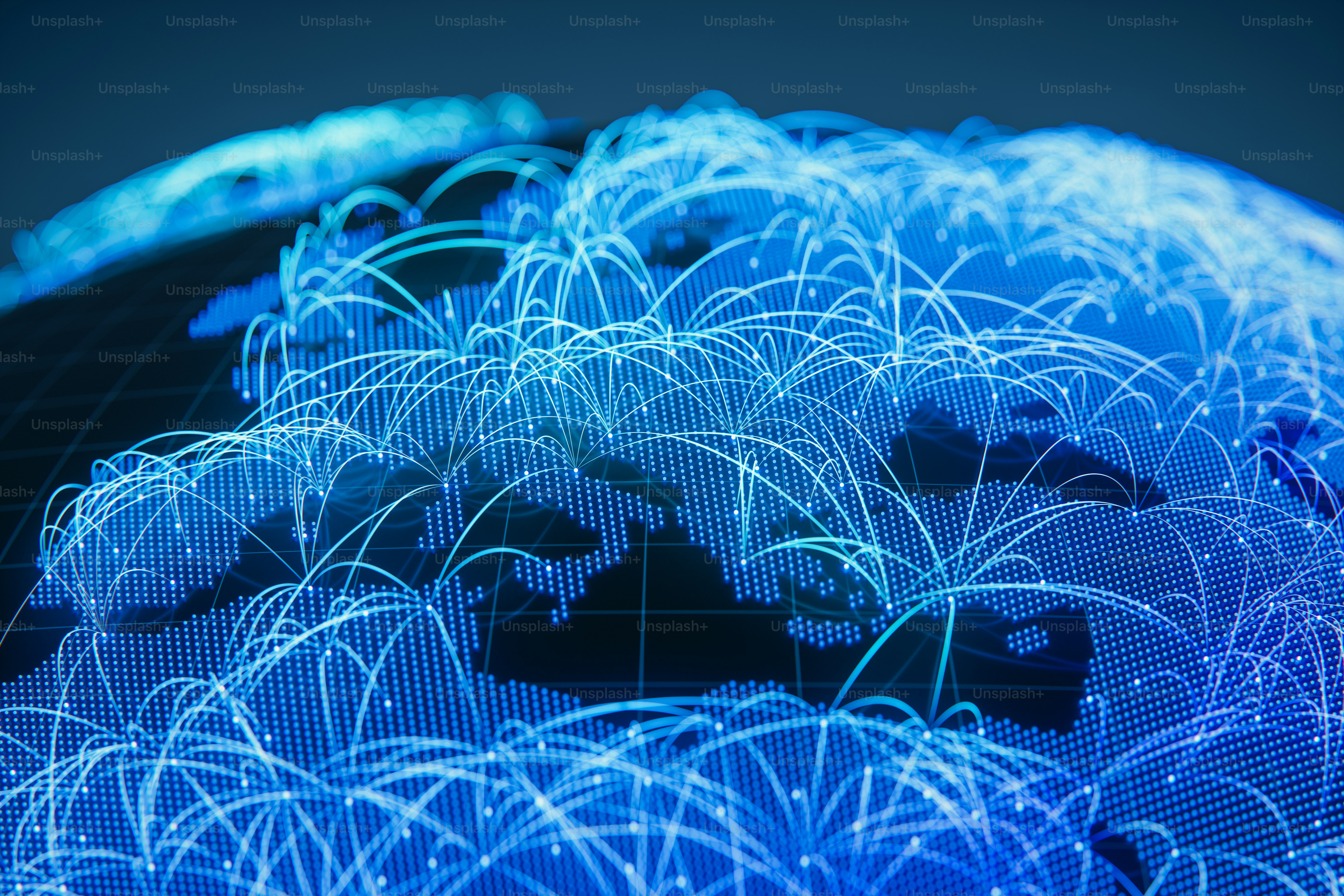 Globo digital azul abstracto con luces azules y redes.