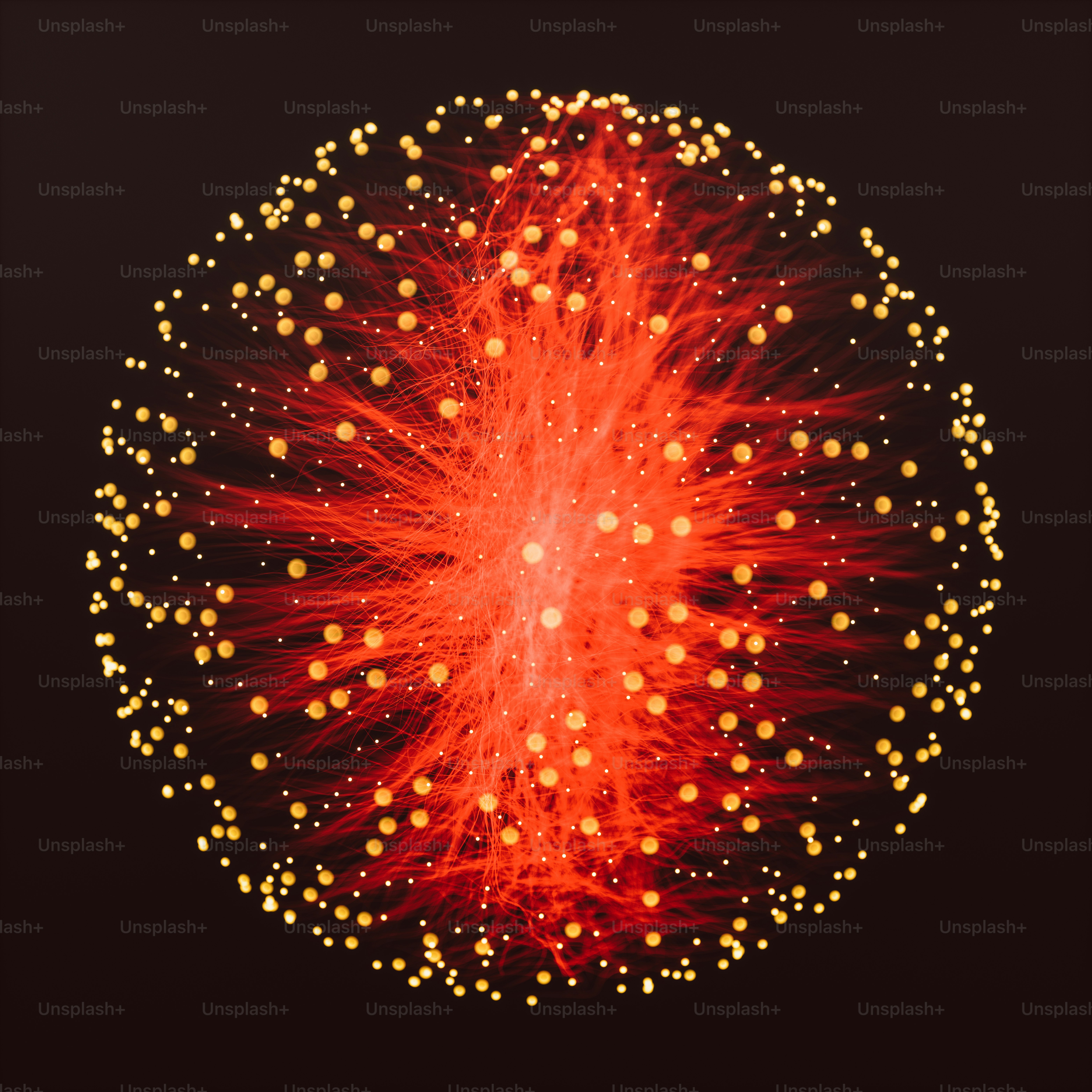 Glowing spheres connected with red axon-like lines.