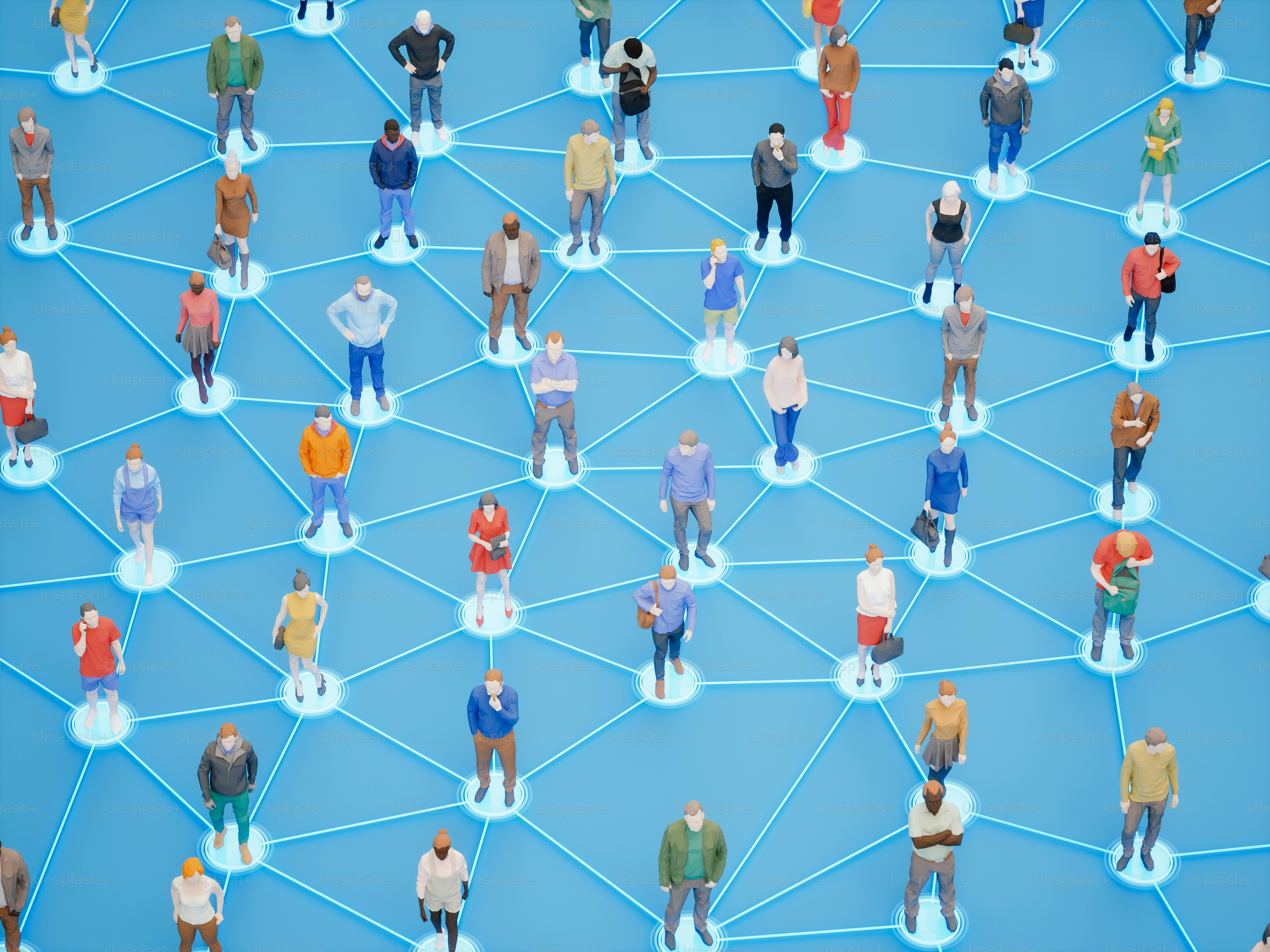3d low-poly people with connections.
