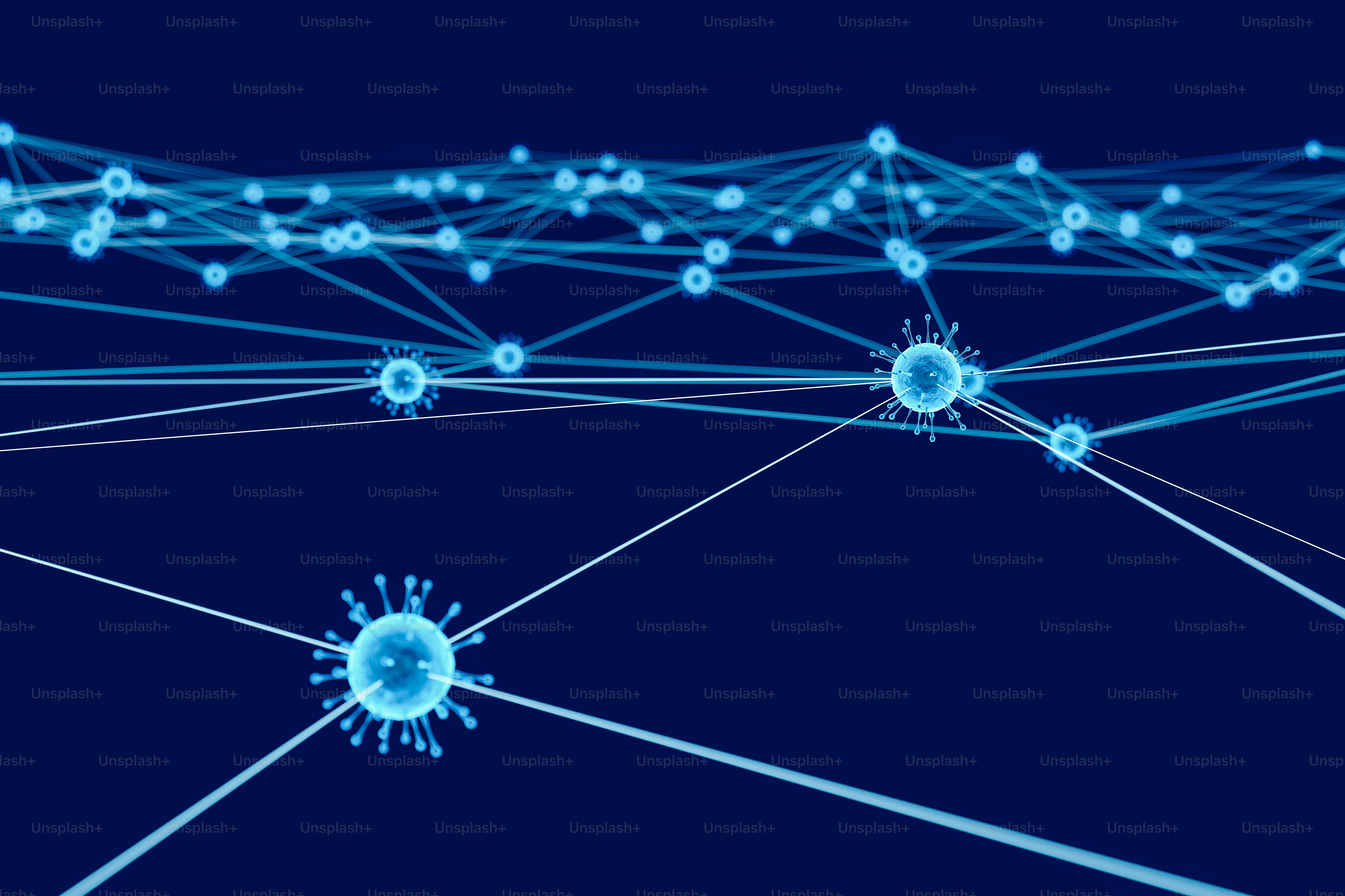 Virus network on blue background.