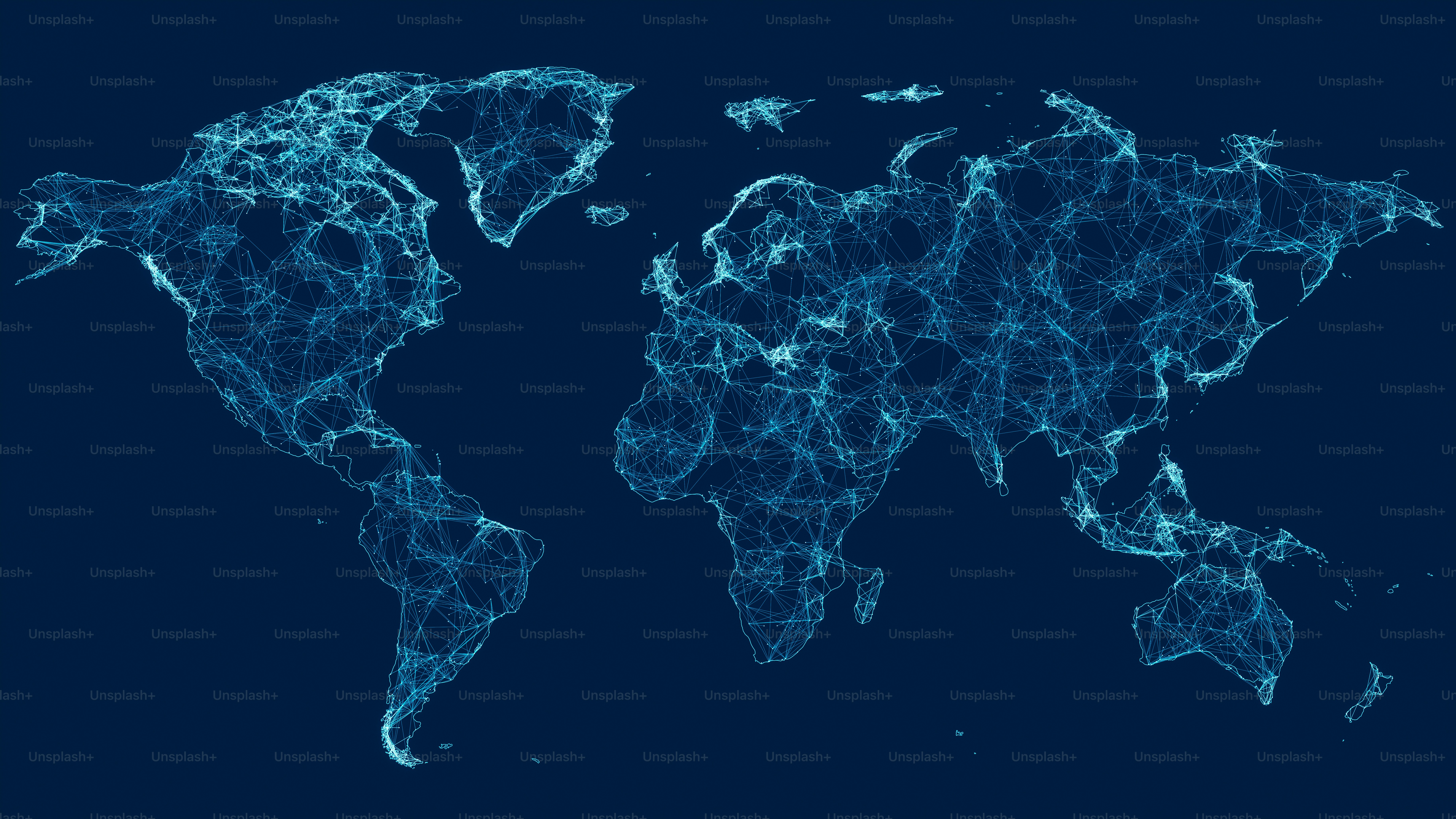 Mappa del mondo digitale astratta con connessioni. Mappa del mondo derivata dalla NASA: https://visibleearth.nasa.gov/images/74218