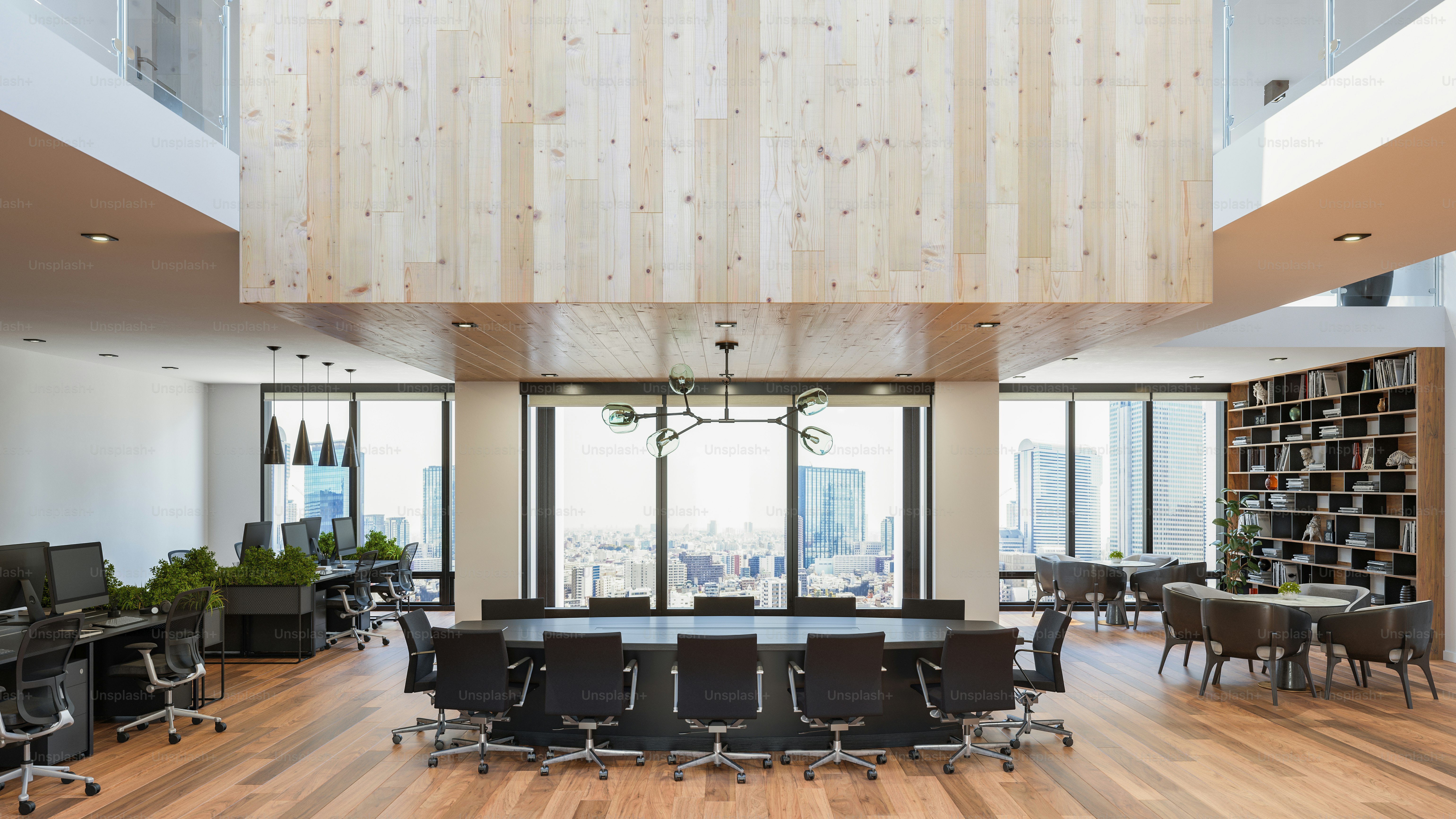 Spacious, open plan, modern office space.