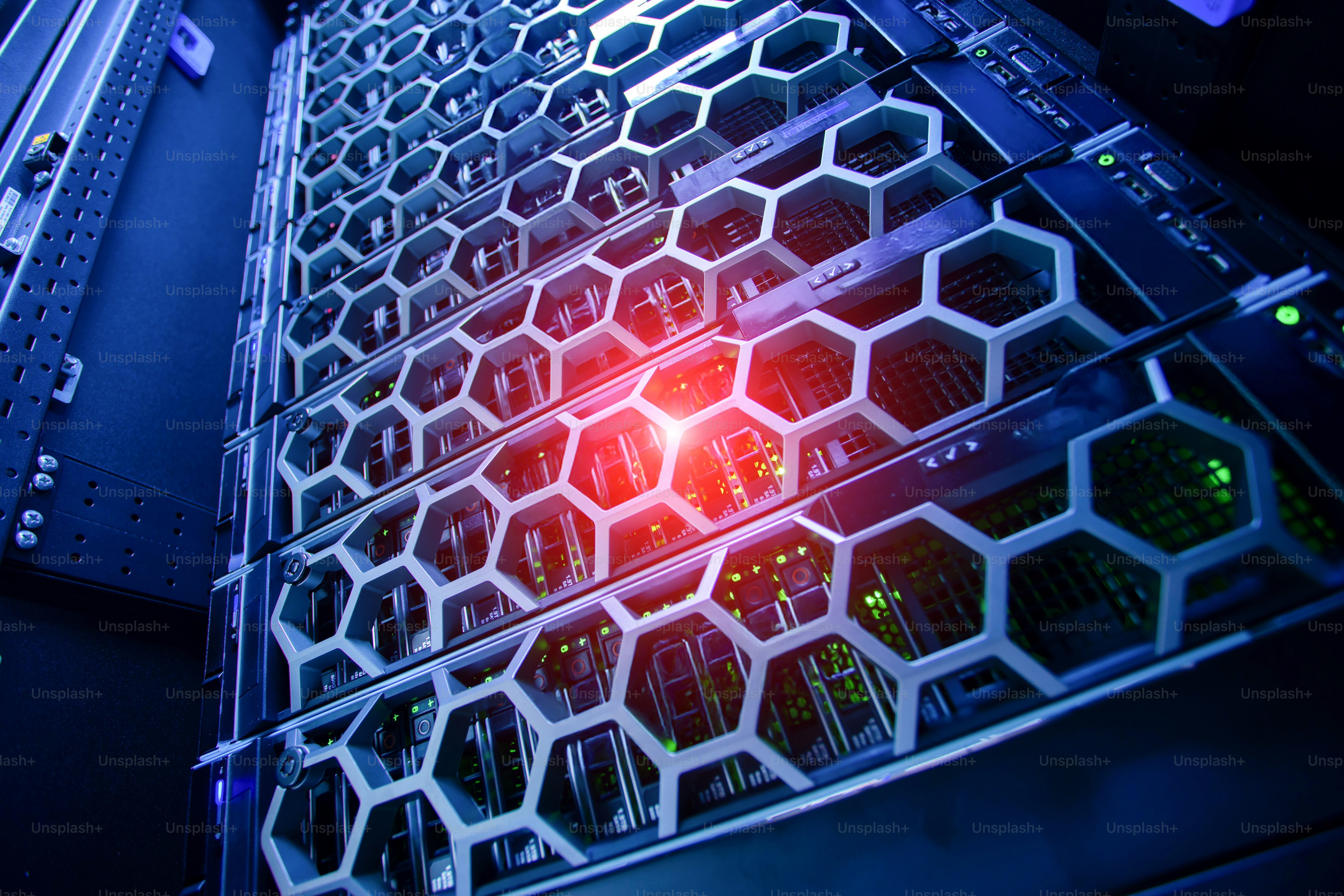 Close-up view of a server rack featuring a hexagonal design ...