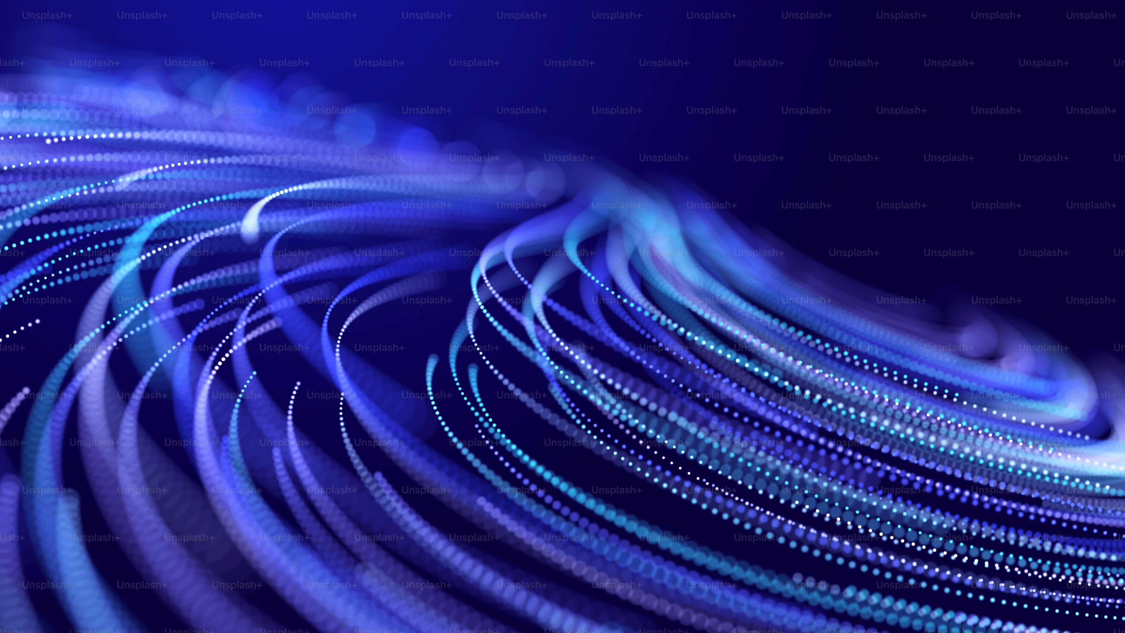 Abstract glitter particles in dark space. Network data transfer concept. 3D .