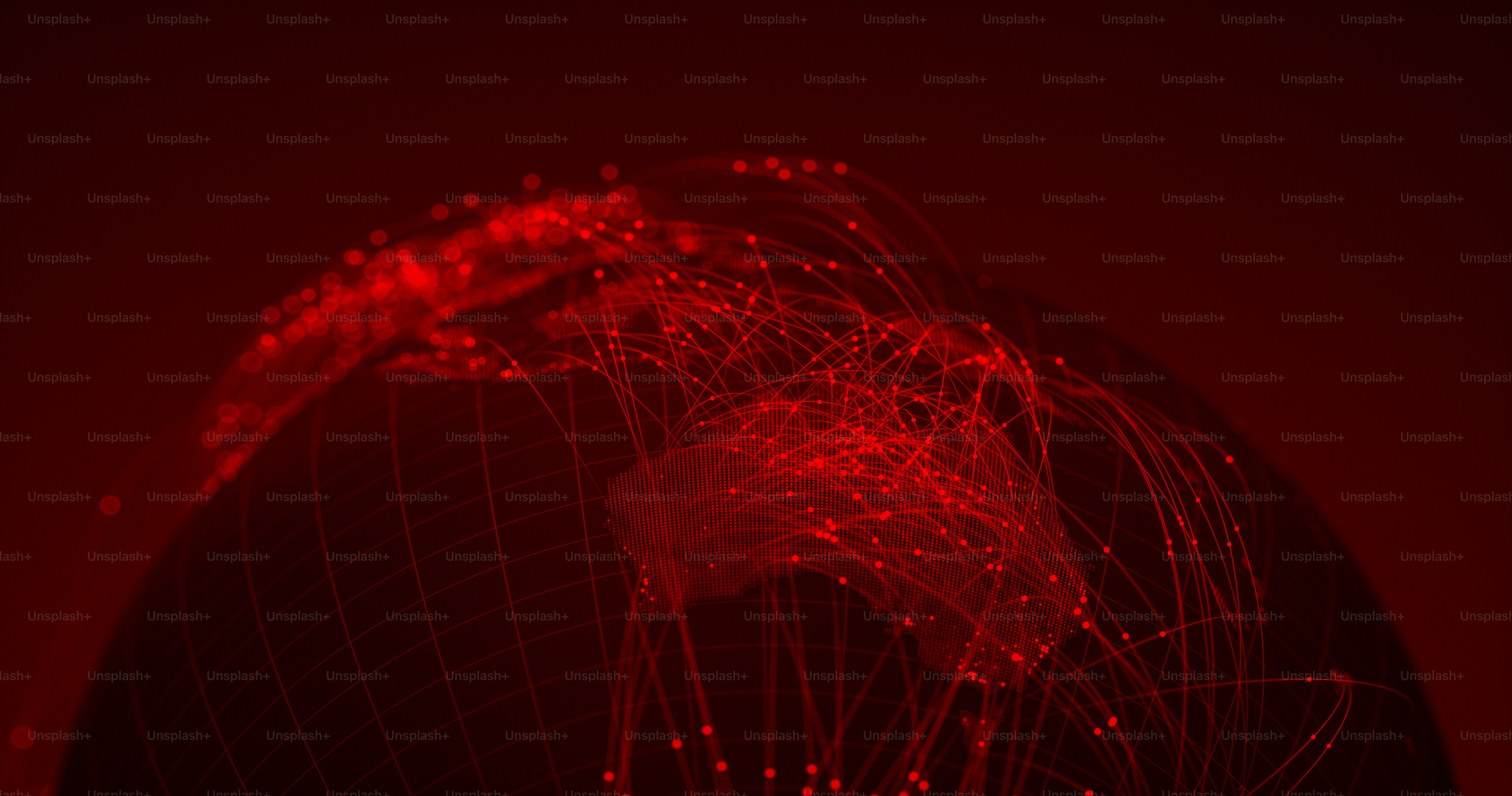 Des connexions autour du globe rouge numérique. (Carte du monde gracieuseté de la NASA : https://visibleearth.nasa.gov/view.php?id=55167)