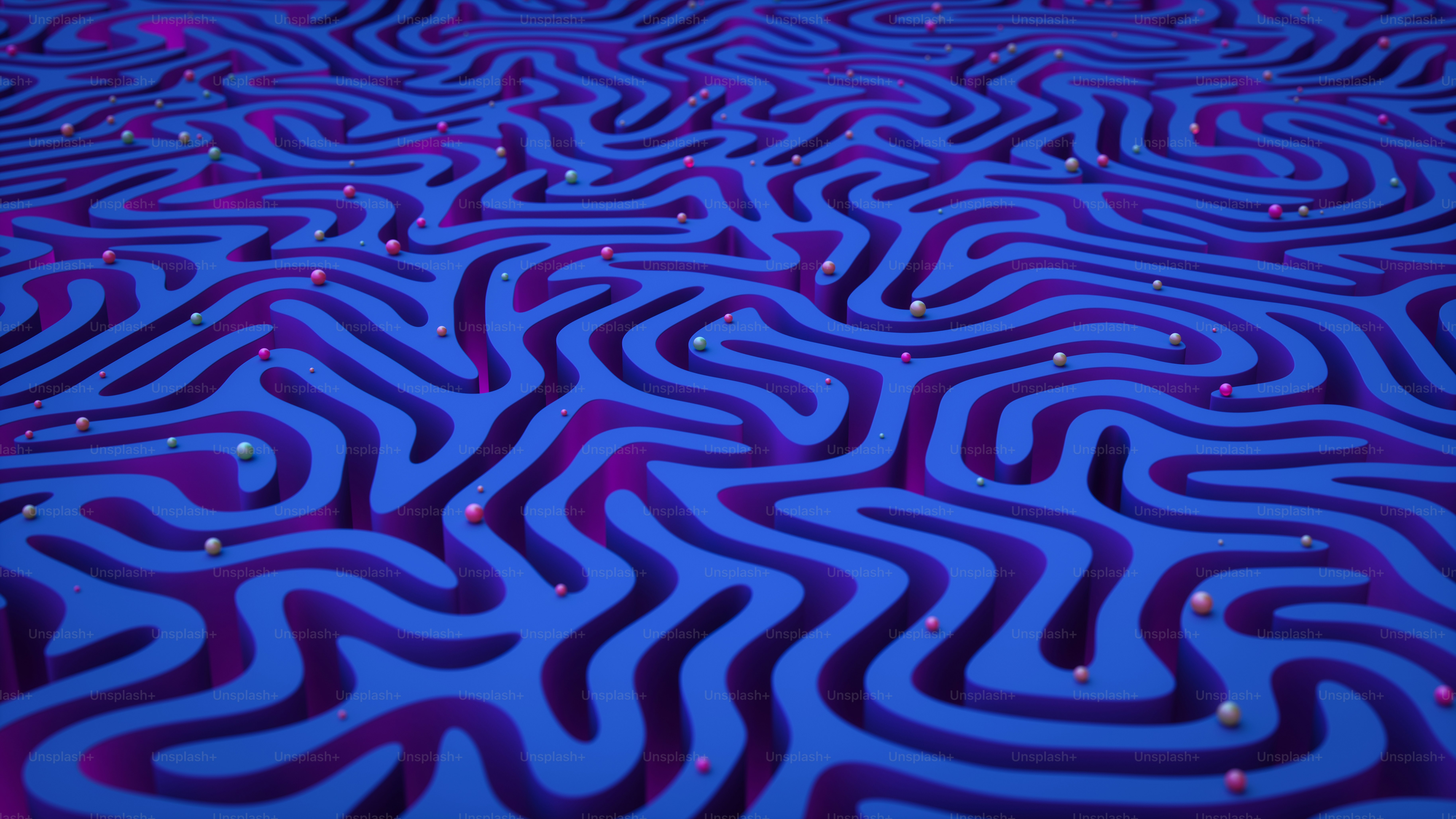 Colorful spheres on an abstract, brain-like neural labyrinth.