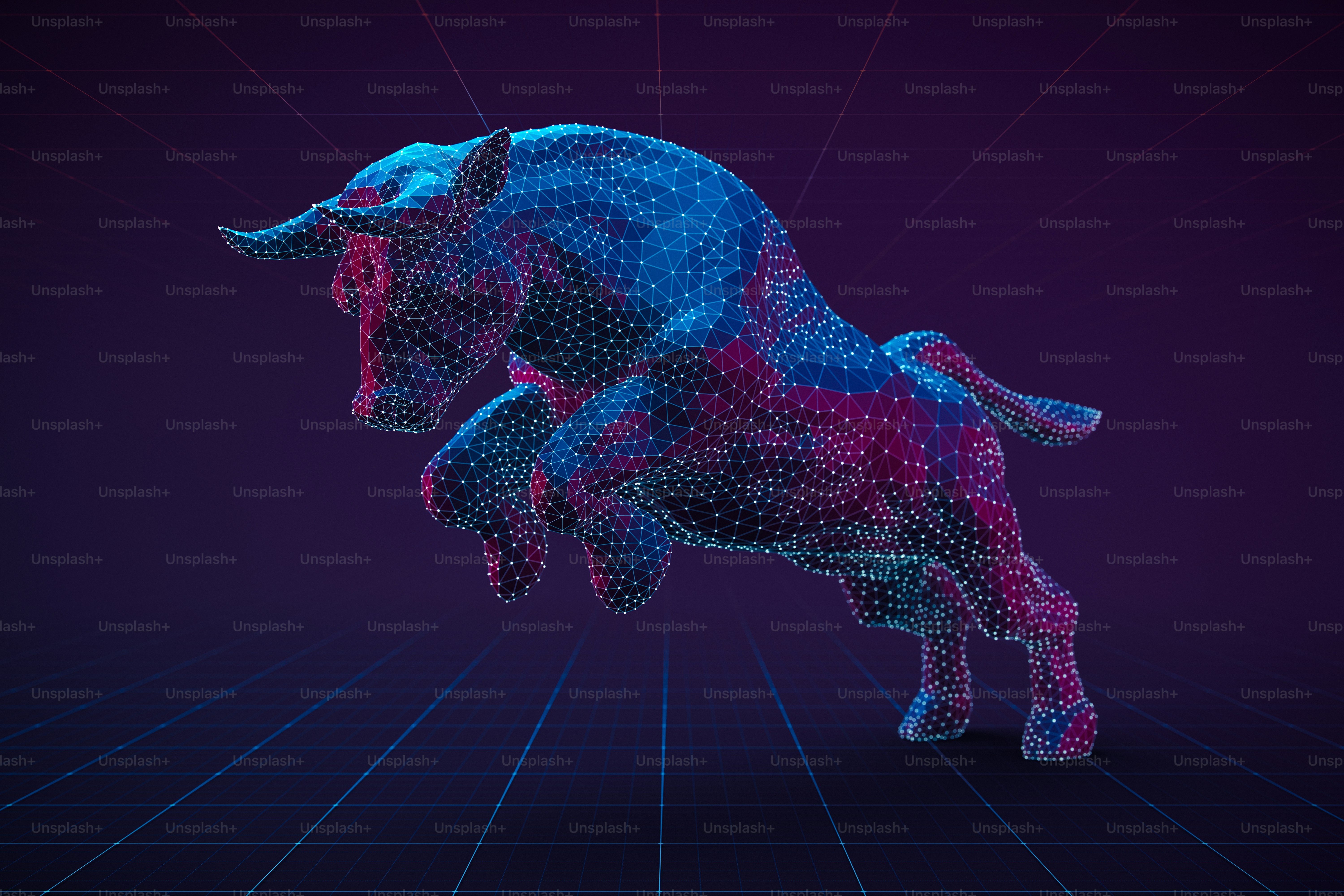 Polygonal representation of a bull symbolizes the strength and upward momentum of a bull market.