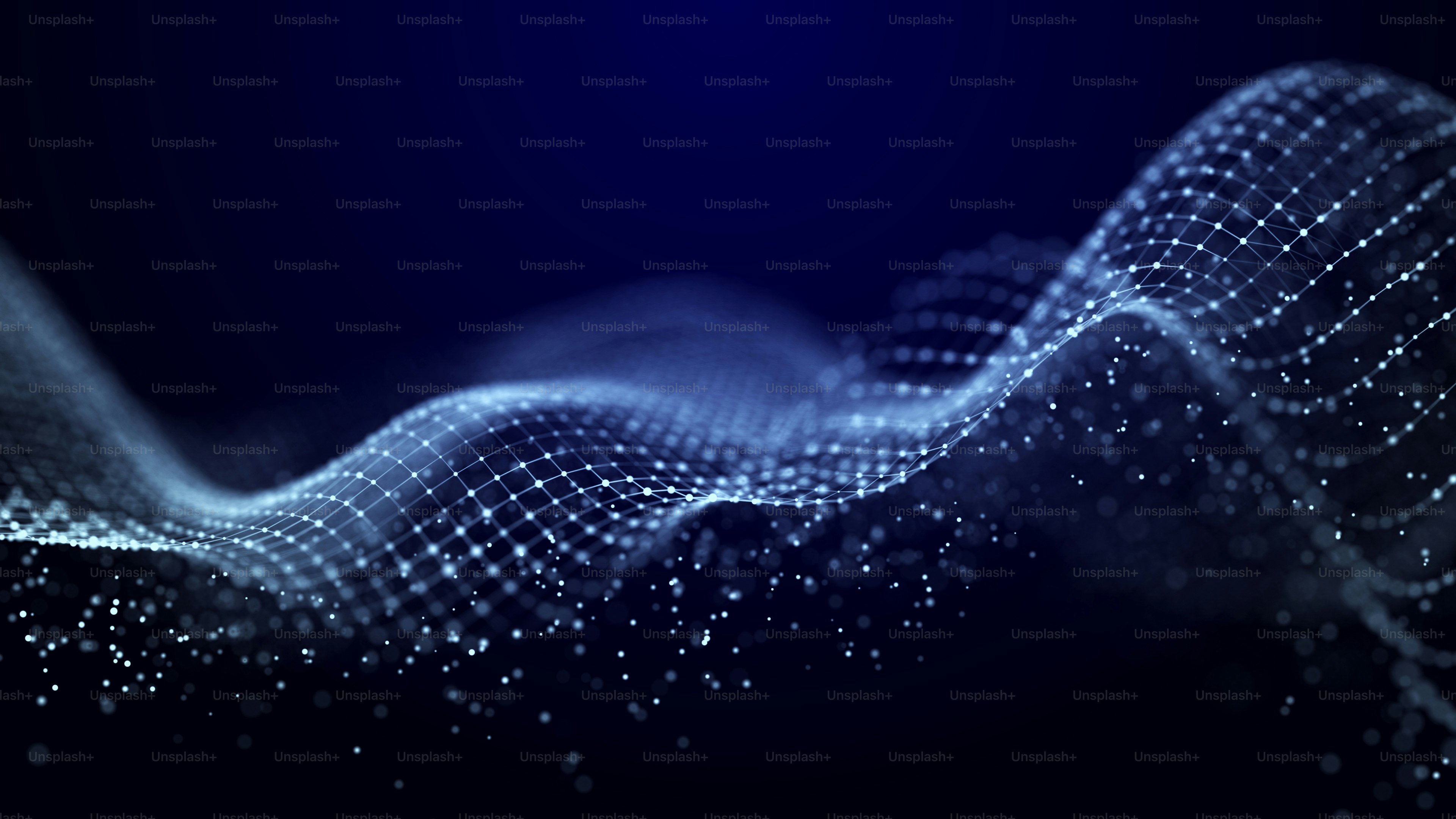 Abstract background grid. Data stream. Futuristic blue particle wave. 3d .
