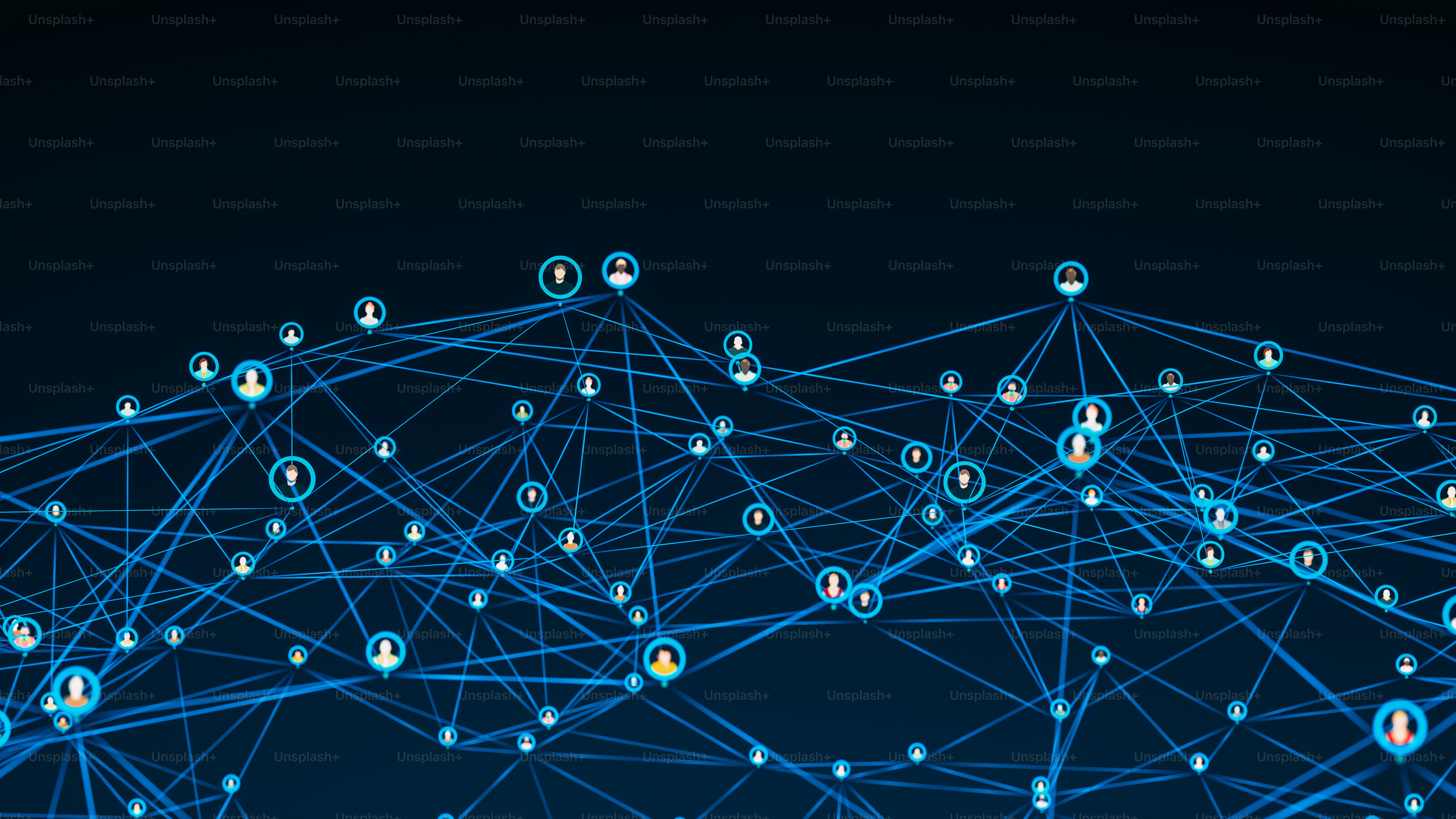 3D anonymous people avatars in abstract virtual space.