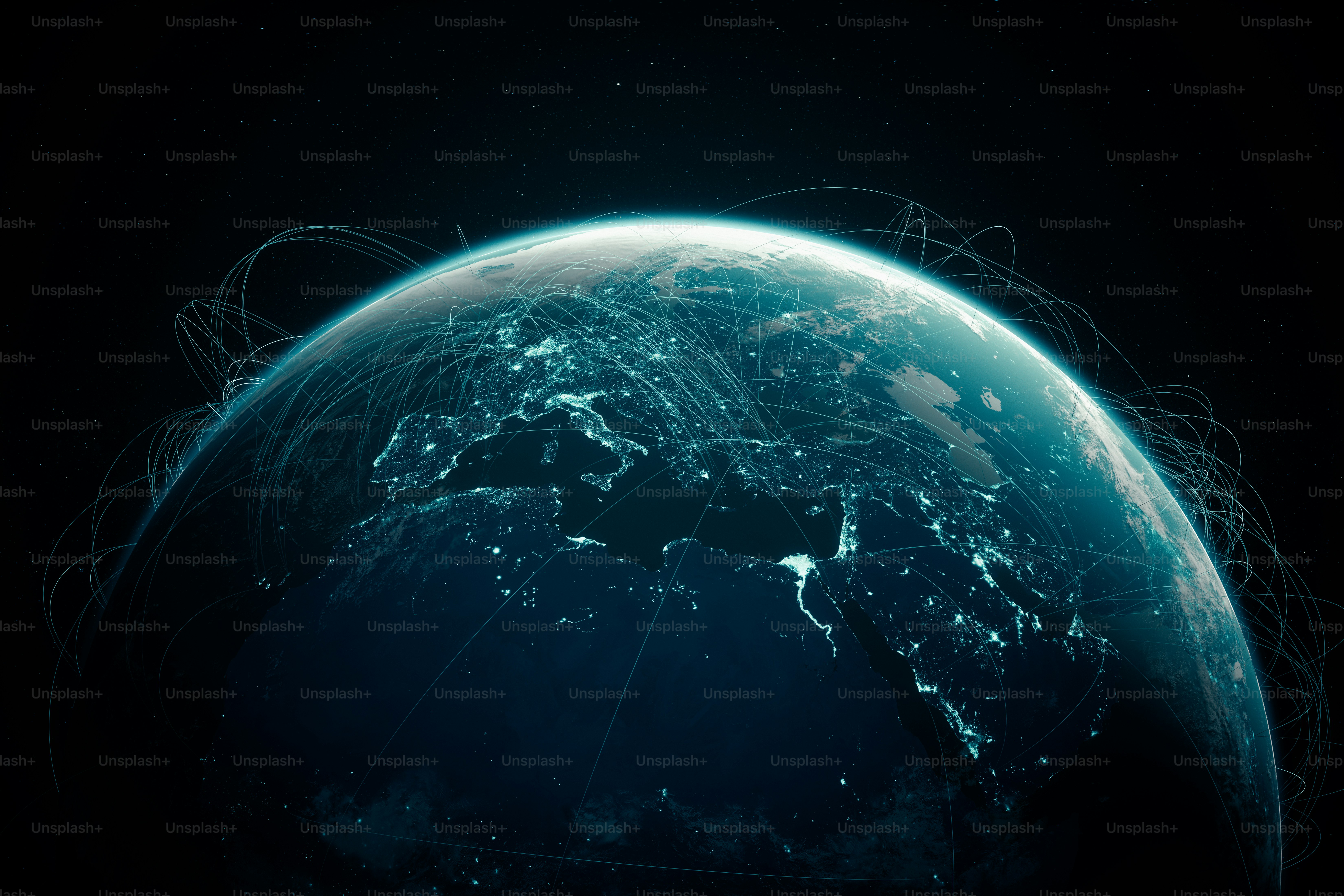 Globe viewing from space at night with connections between cities(World Map  Courtesy of NASA: https://visibleearth.nasa.gov/view.php?id\u003d55167) photo –  Abstract Image on Unsplash, image size:3000x2000