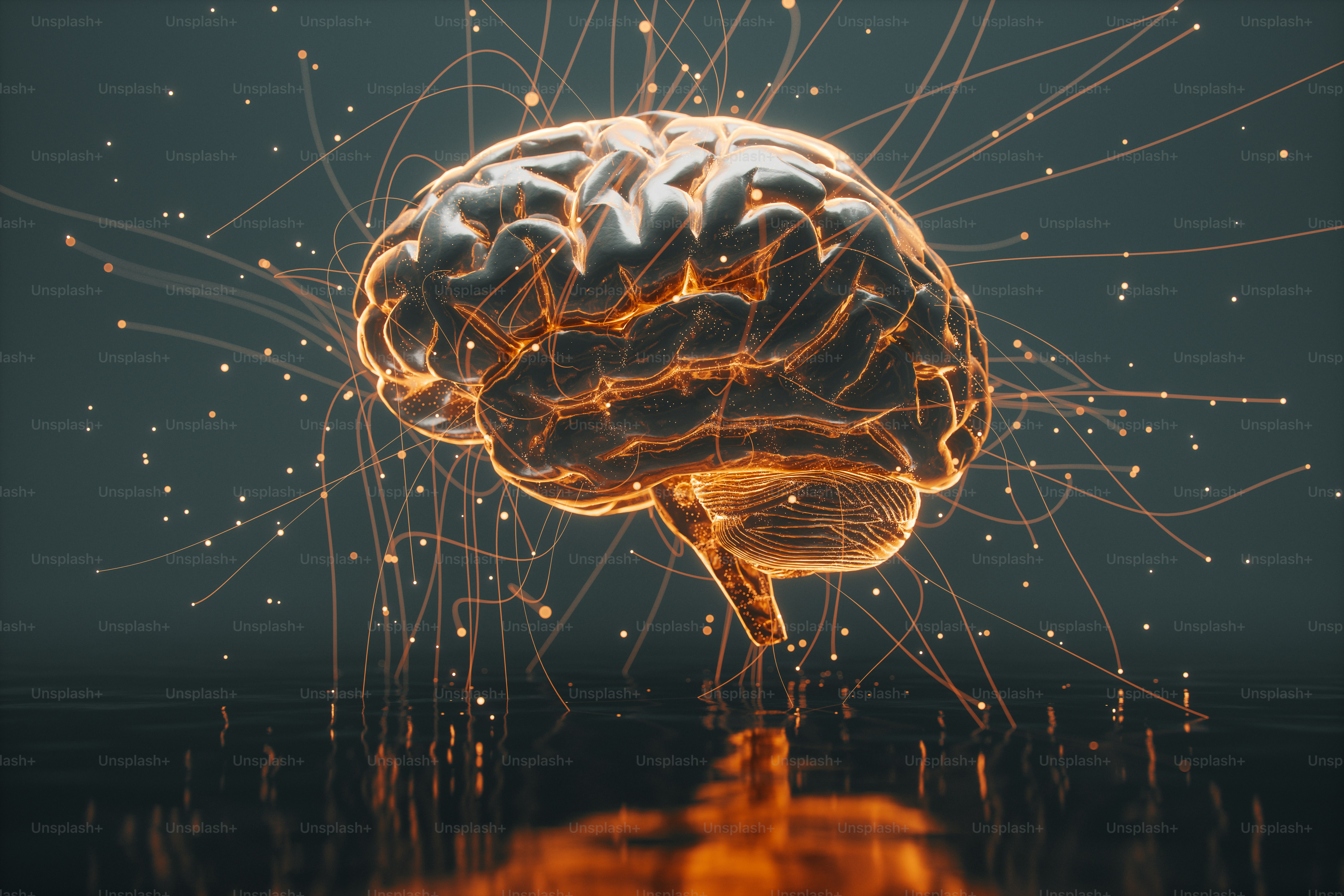 Digital rendering of a brain with abstract neural connections ...